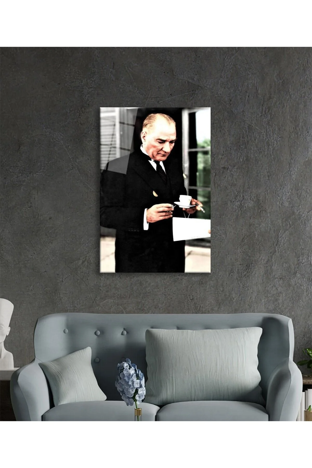 Atatürk Portresi Cam Tablo, Ev ve Ofis Duvar Dekoru, Hediyelik Büyük Temperli 4 mm Cam Tablo - BYCAGRİ Görsel 3