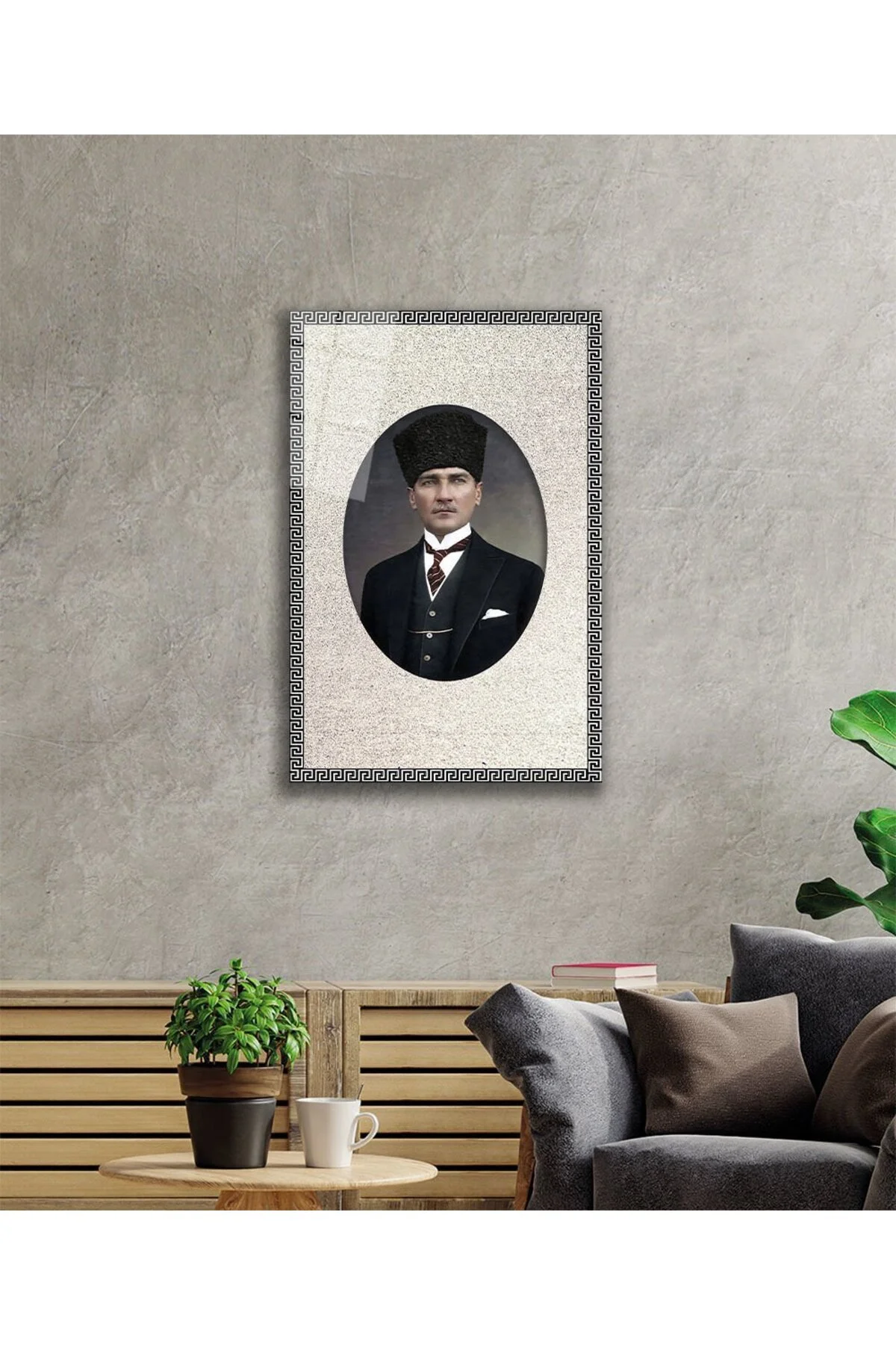 Çerçeveli Atatürk Portresi Cam Tablo, Ev ve Ofis Duvar Dekoru, Hediyelik Büyük Temperli Cam Tablo - BYCAGRİ Görsel 2