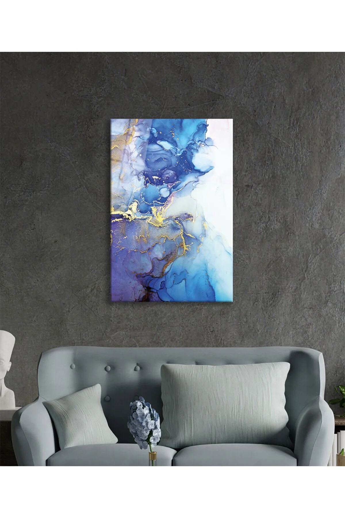 Mavi Renkli Soyut Cam Tablo, Ev ve Ofis Duvar Dekoru, Hediyelik Büyük Temperli 4 mm Cam Tablo - BYCAGRİ Görsel 3