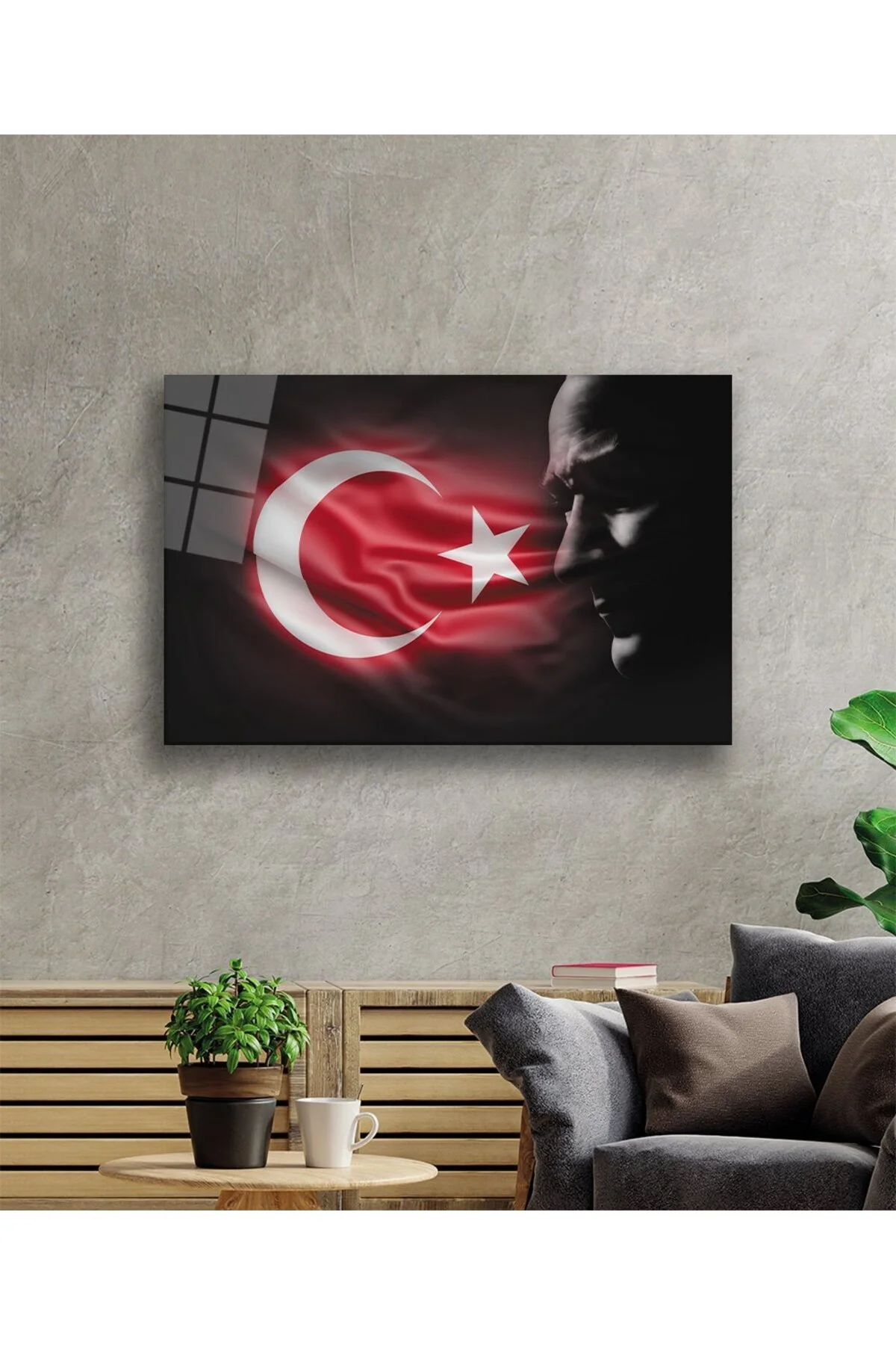 Türk Bayrağı ve Atatürk Cam Tablo - Ensar Dekorasyon Görsel 2