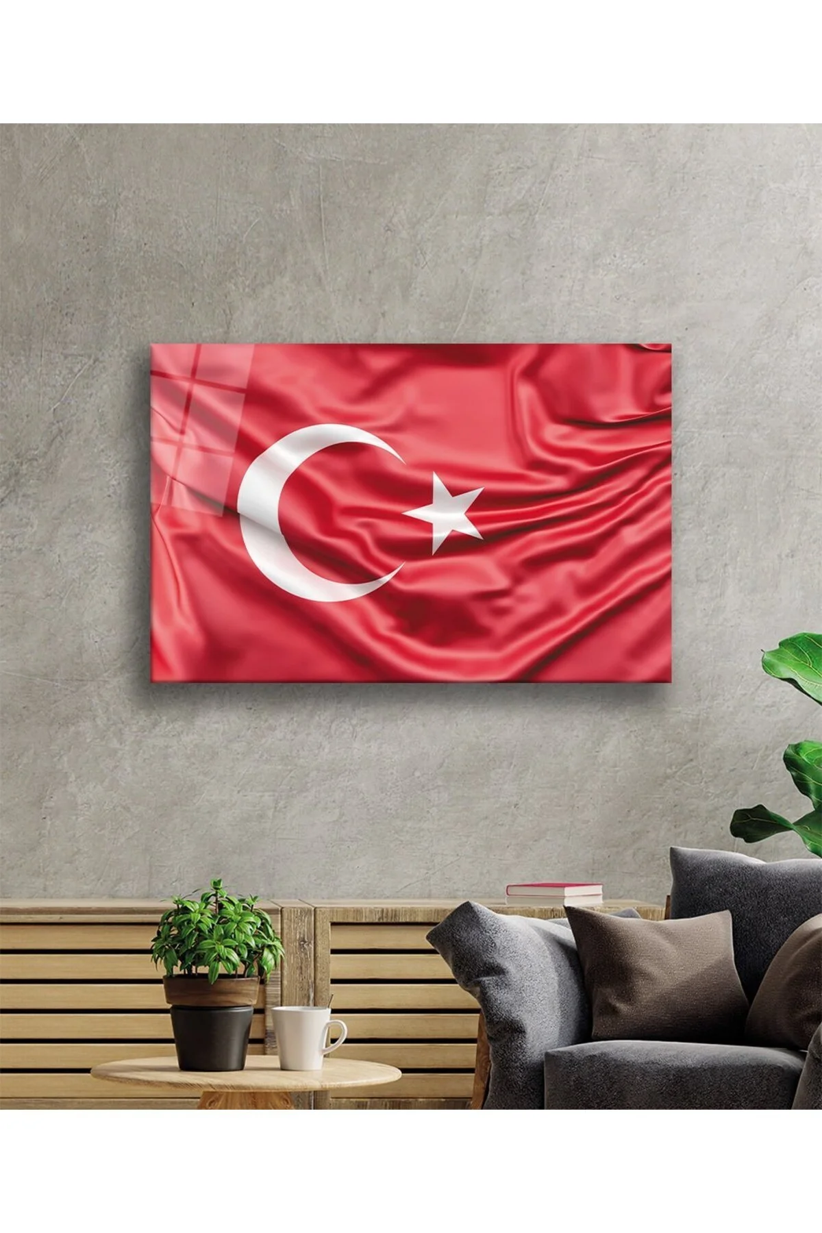 Kırmızı Türk Bayrağı Cam Tablo - Moces Görsel 2