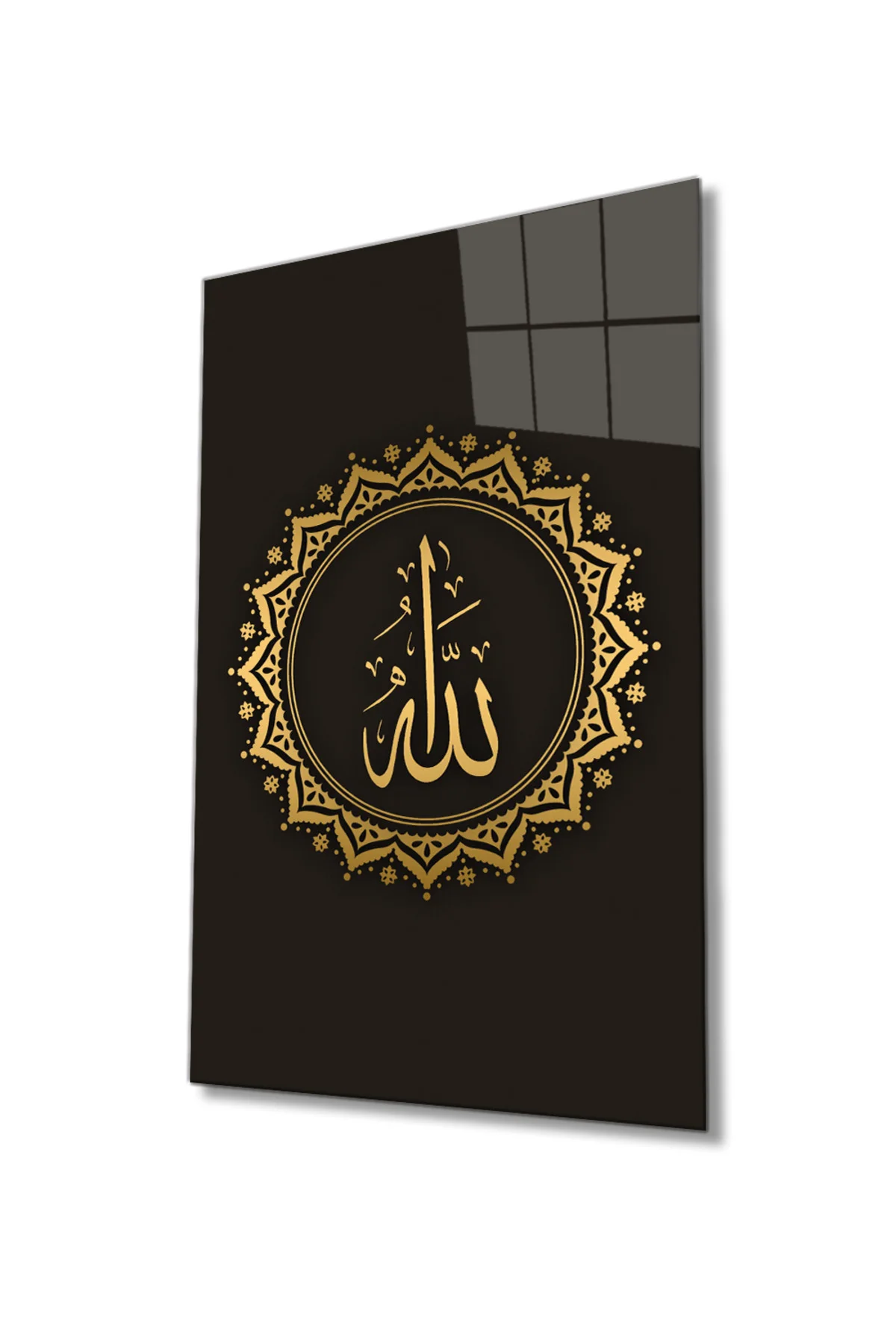 Allah Lafzı Dini İslami Cam Tablo Ev ve Ofis Duvar Dekoru Hediyelik Büyük Tablo Cam