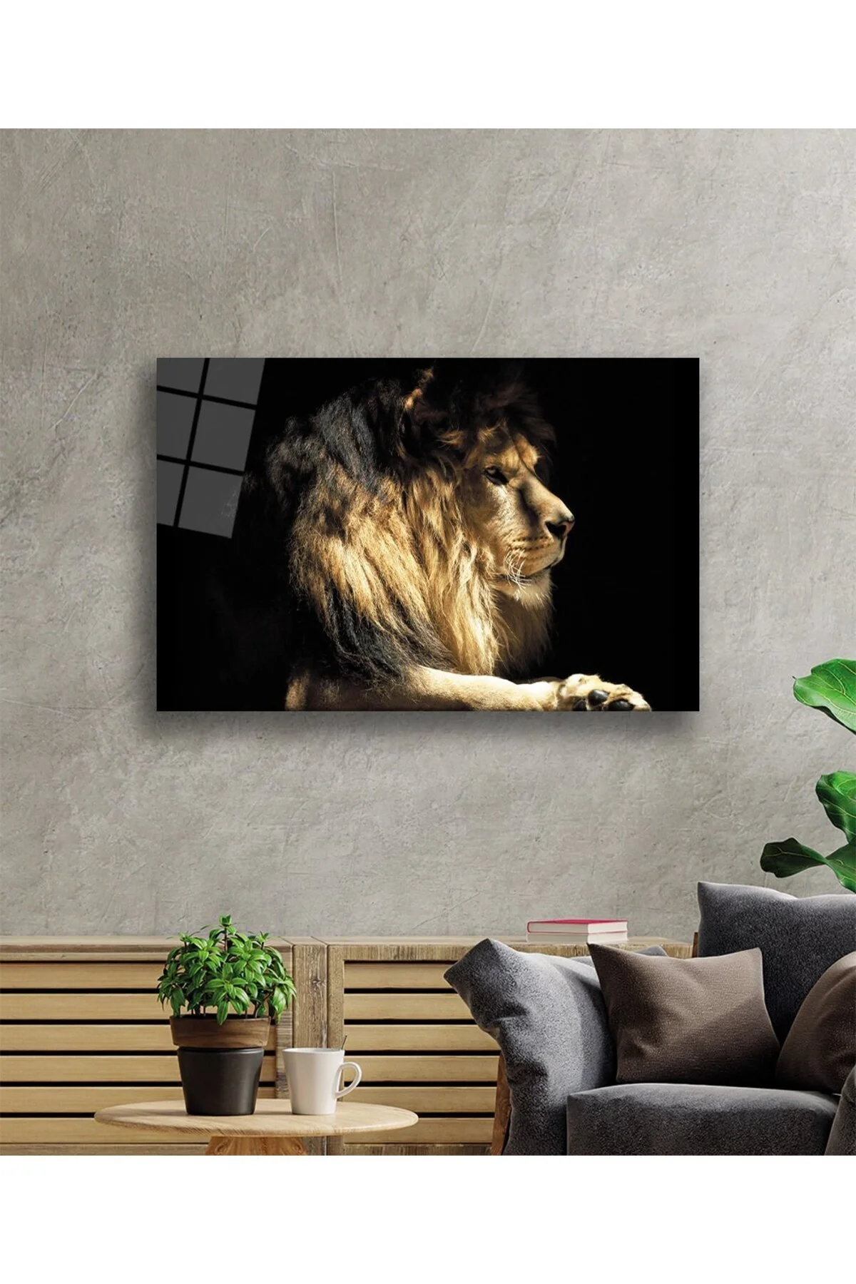 Aslan Hayvan Cam Tablo 4mm Dayanıklı Temperli Cam - bestdecor Görsel 2