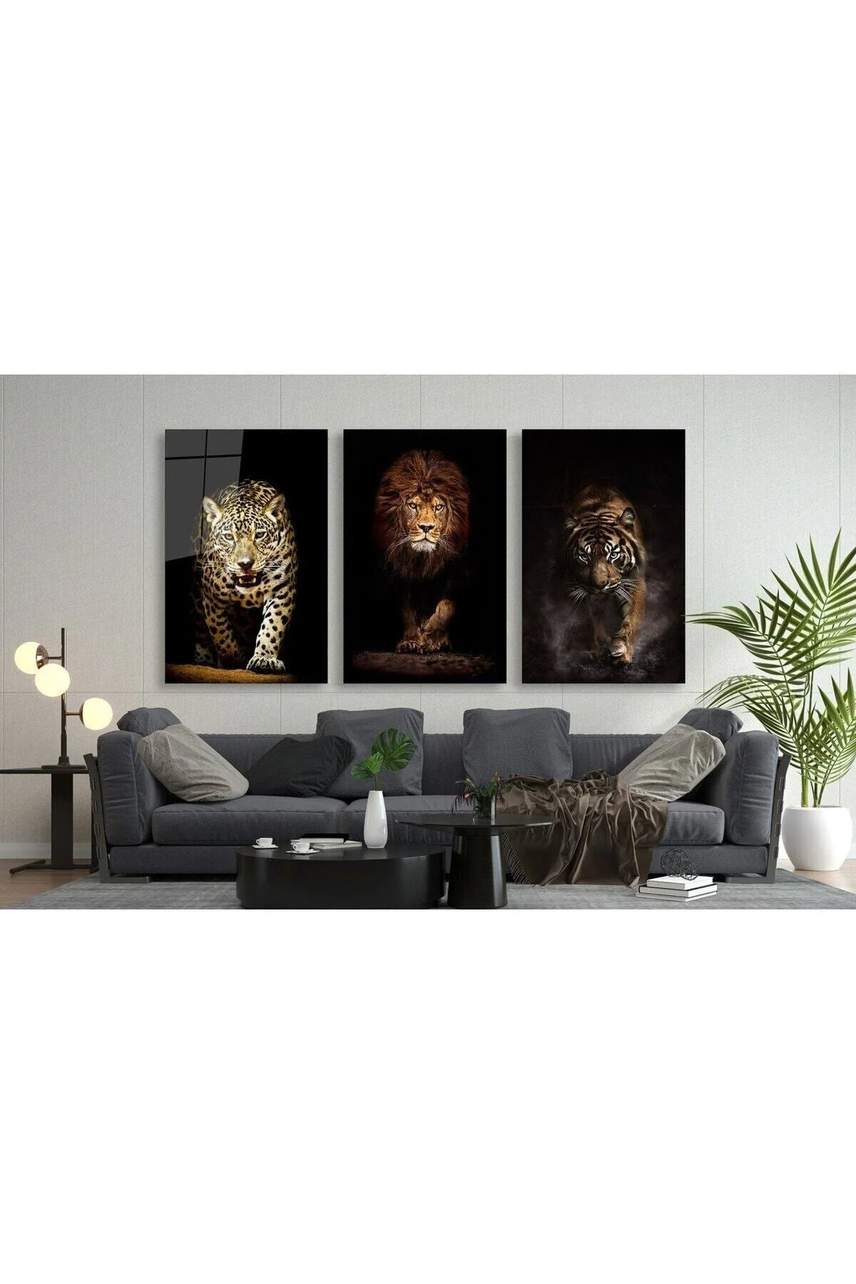 Aslan,kaplan,jaguar 3 Lü Set (toplam Ölçü 210x110 Cm) Cam Tablo 36 X 22 - RİMA HOME Görsel 2