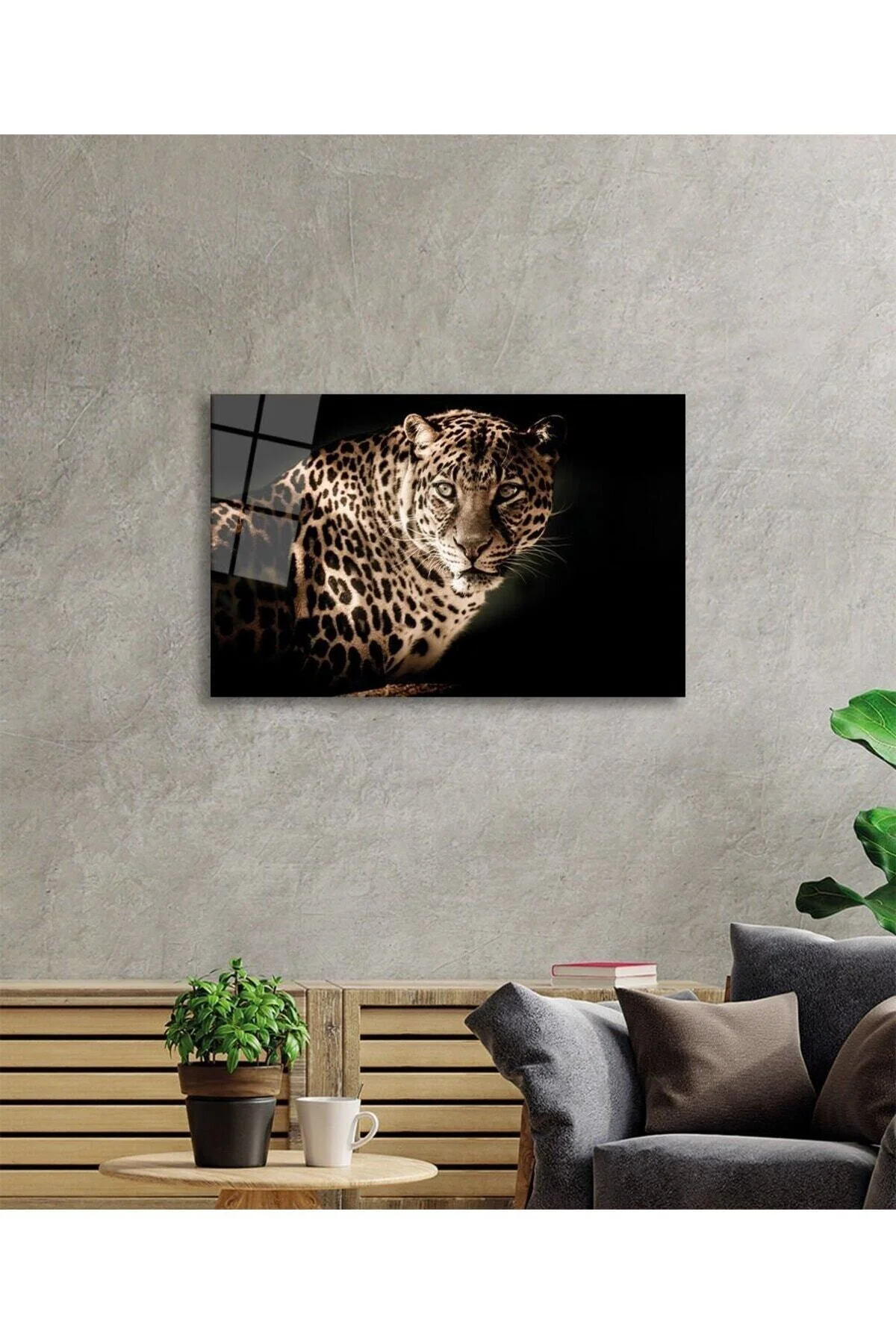 Leopar Hayvan Portresi Cam Tablo, Ev ve Ofis Duvar Dekoru, Hediyelik Büyük Temperli 4 mm Cam Tablo - TanerArt Görsel 2