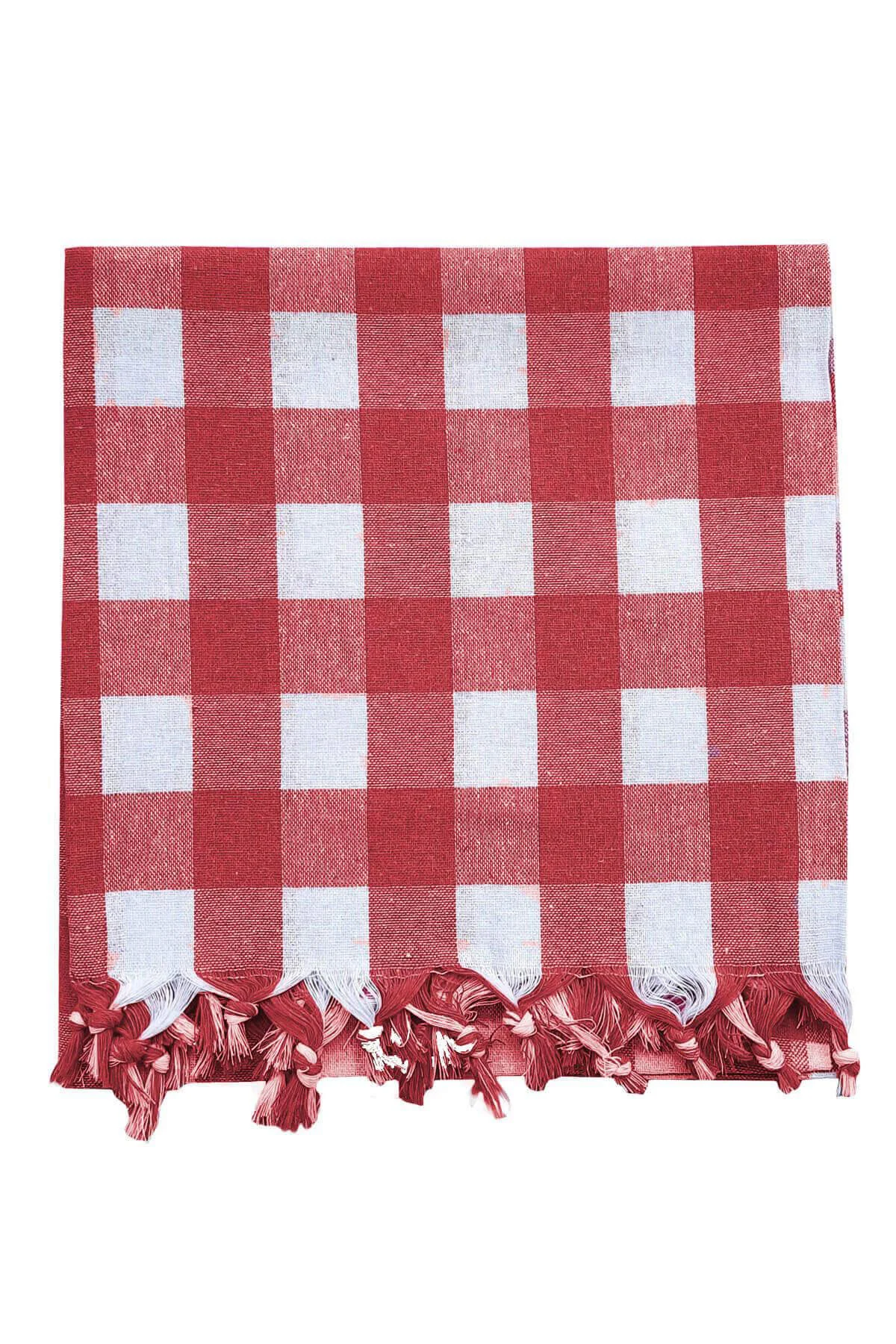 150x150 Cm Kareli Yer Sofra Bezi Piknik Masa Örtüsü Saçaklı - Mira Home Görsel 4