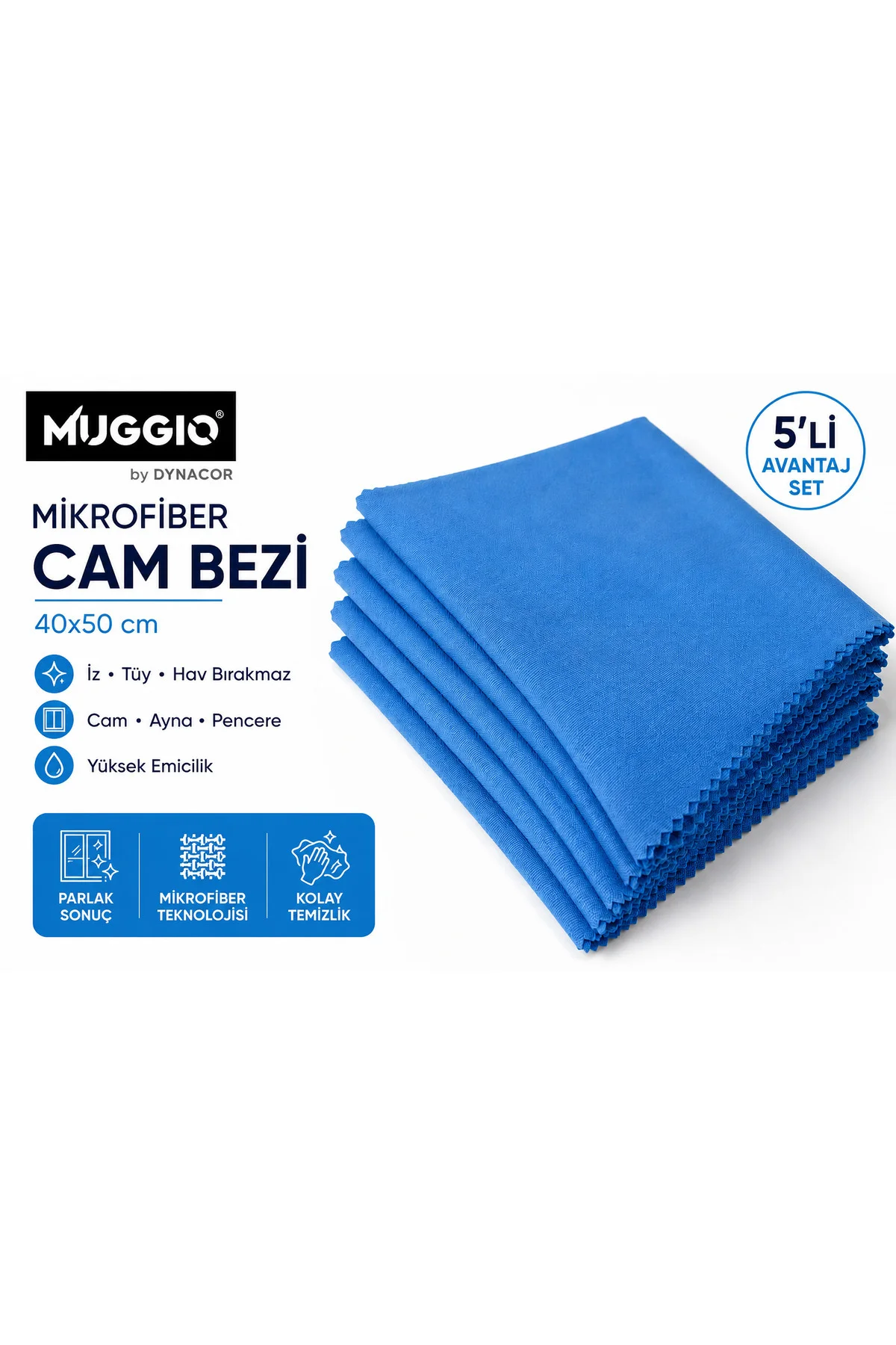 40x50 Mikrofiber Cam Bezi, Cam Silme Bezi İz Tüy Hav Bırakmaz Ayna Parlatma Bezi 5 Adet