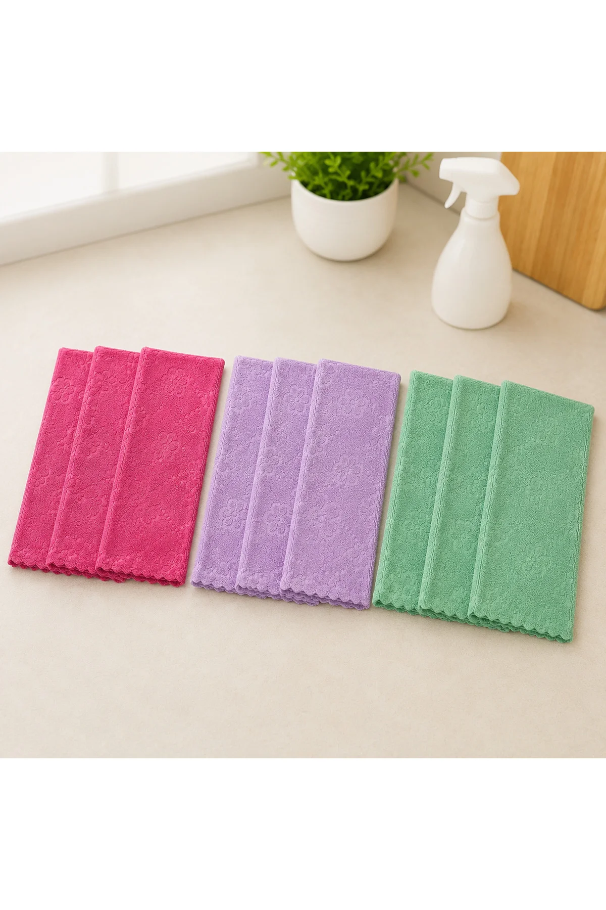 30x30 Mikrofiber Desenli Kadife Temizlik Bezi 9'lu Set – Yumuşak, İz Bırakmaz - Muggio Görsel 2