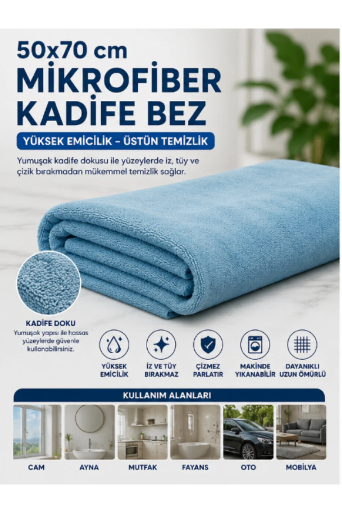 50x70 Mikrofiber Kadife Bez Oto Kurulama Temizlik Bezi İz Tüy Hav Bırakmaz