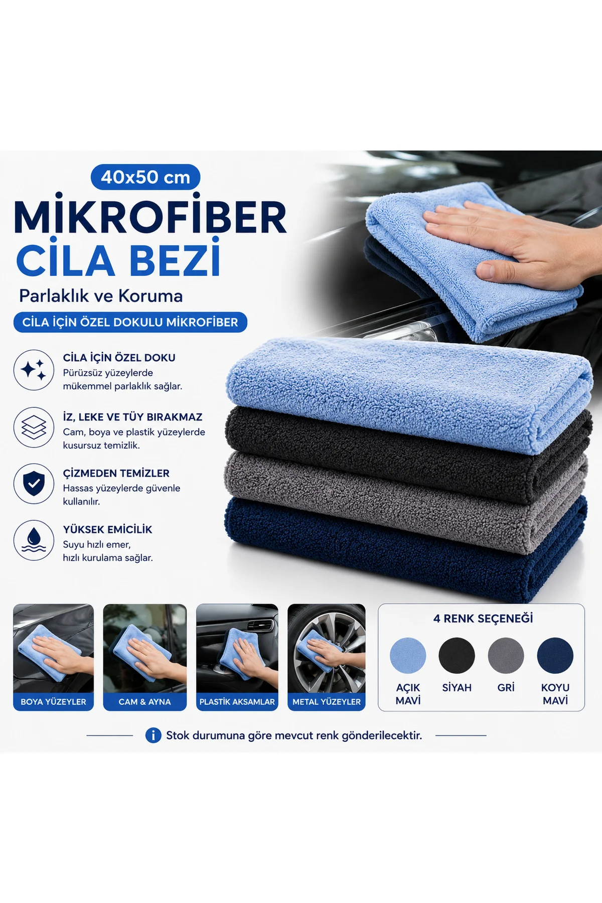 40x50 Mikrofiber Cila Bezi Oto Kurulama Parlatma Bezi İz Tüy Hav Bırakmaz 1 Adet