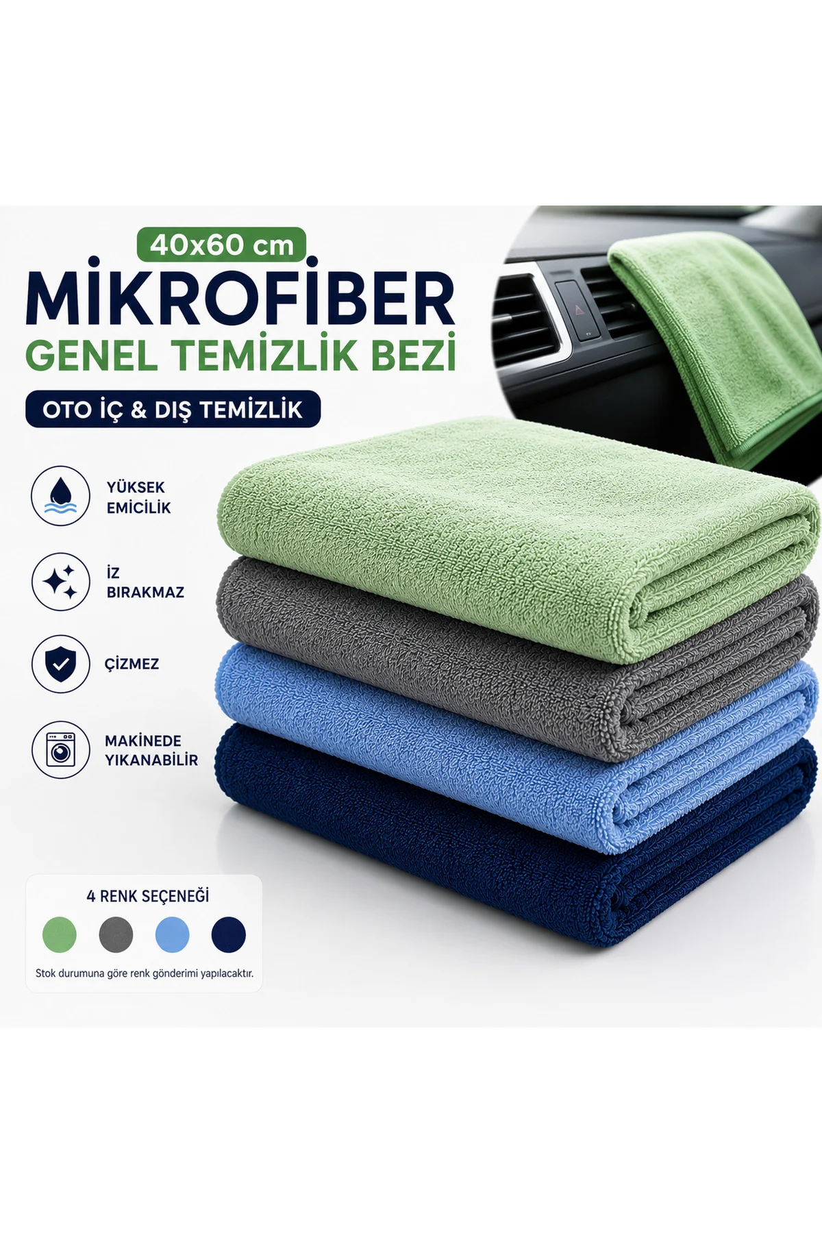 40x60 Mikrofiber Genel Temizlik Bezi Oto İç Dış Temizlik Bezi İz Tüy Hav Bırakmaz 1 Adet - Muggio Görsel 2