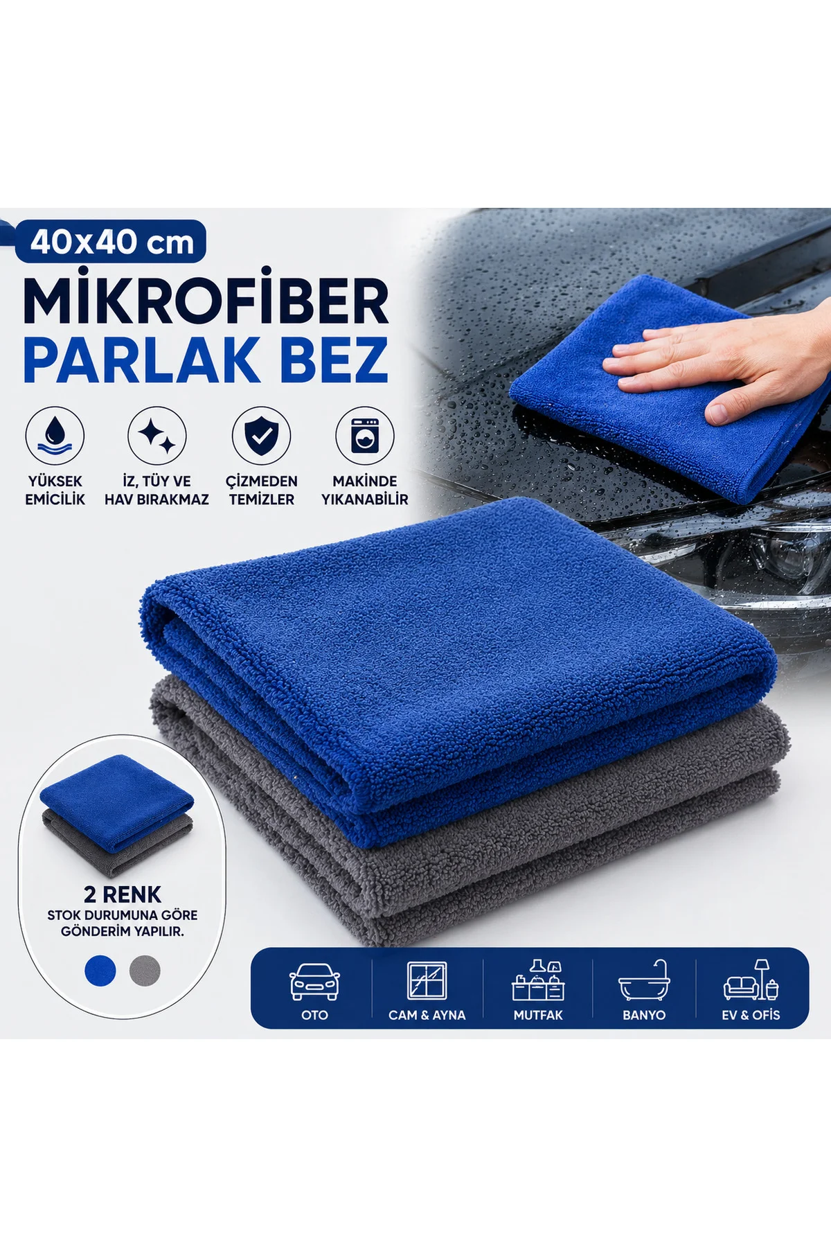 40x40 Mikrofiber Parlak Bez Oto Kurulama Temizlik Bezi İz Tüy Hav Bırakmaz 1 Adet - Muggio Görsel 3