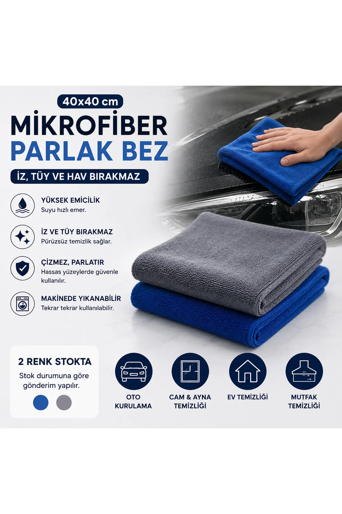 40x40 Mikrofiber Parlak Bez Oto Kurulama Temizlik Bezi İz Tüy Hav Bırakmaz 1 Adet