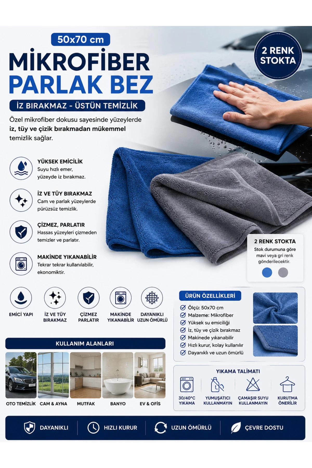 50x70 Mikrofiber Parlak Bez Oto Kurulama Temizlik Bezi İz Tüy Hav Bırakmaz 1 Adet