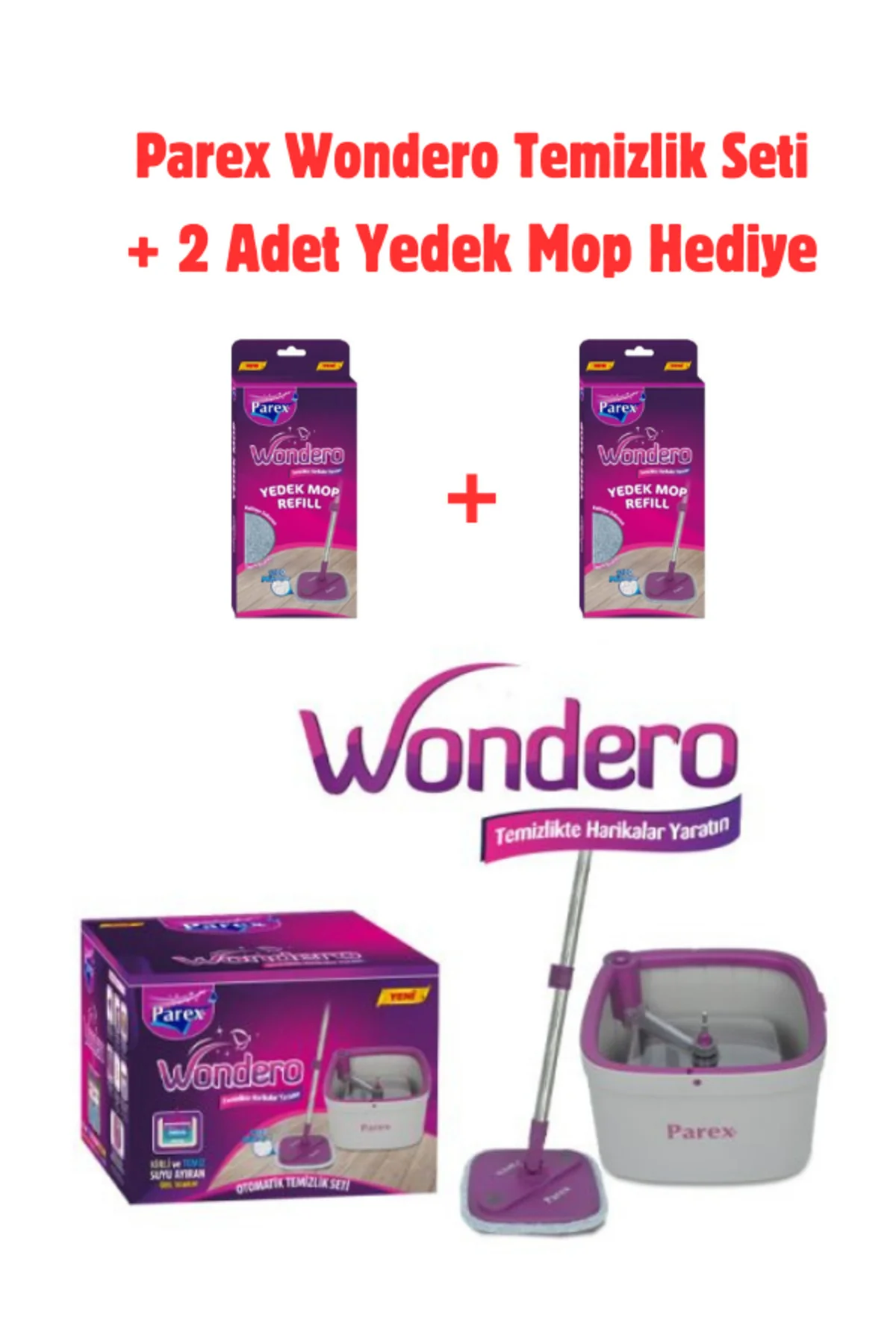 Wondero Otomatik Temizlik Seti + 2 Adet Yedek Mop Hediyeli
