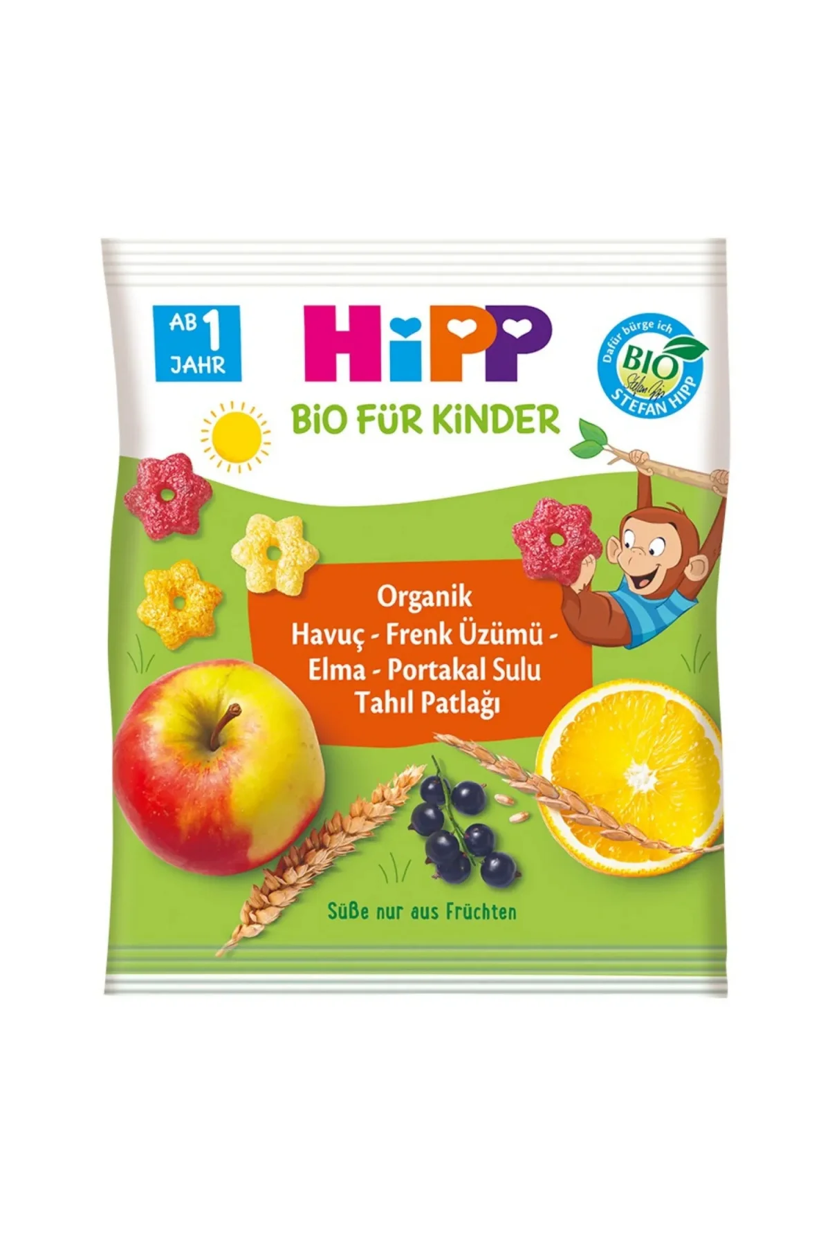 Organik Havuç Frenk Üzümü Elma Portakal Sulu Tahıl Patlağı 30 Gr