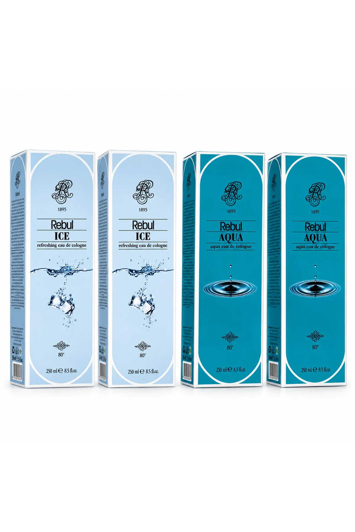 Ice - Aqua 4'lü Kolonya Seti 2 Ice 2 Aqua 4x250 ml Cam Şişe - Rebul Görsel 2