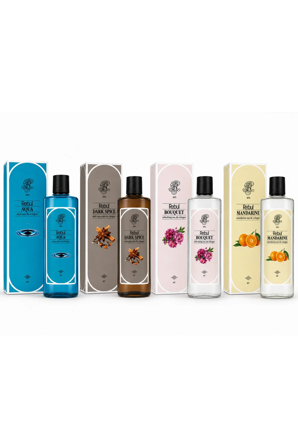 Aqua - Dark Spice - Bouquet - Mandarine 4'lü Kolonya Seti 4x250 ml Cam Şişe - Rebul Görsel 2