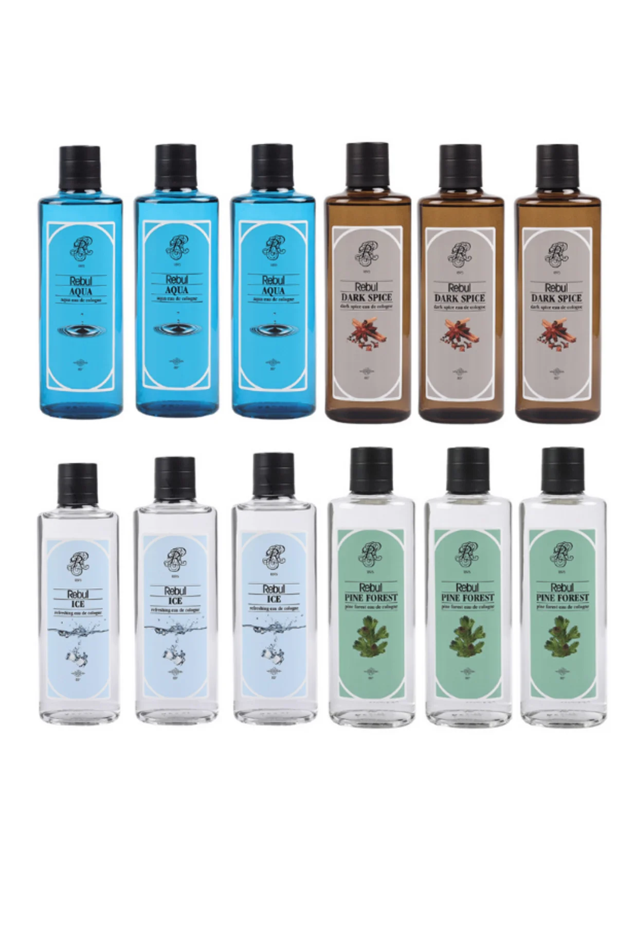 250 ml Cam Kolonya 12’li Set Aqua - DarkSpıce - Ice - Pine Forest