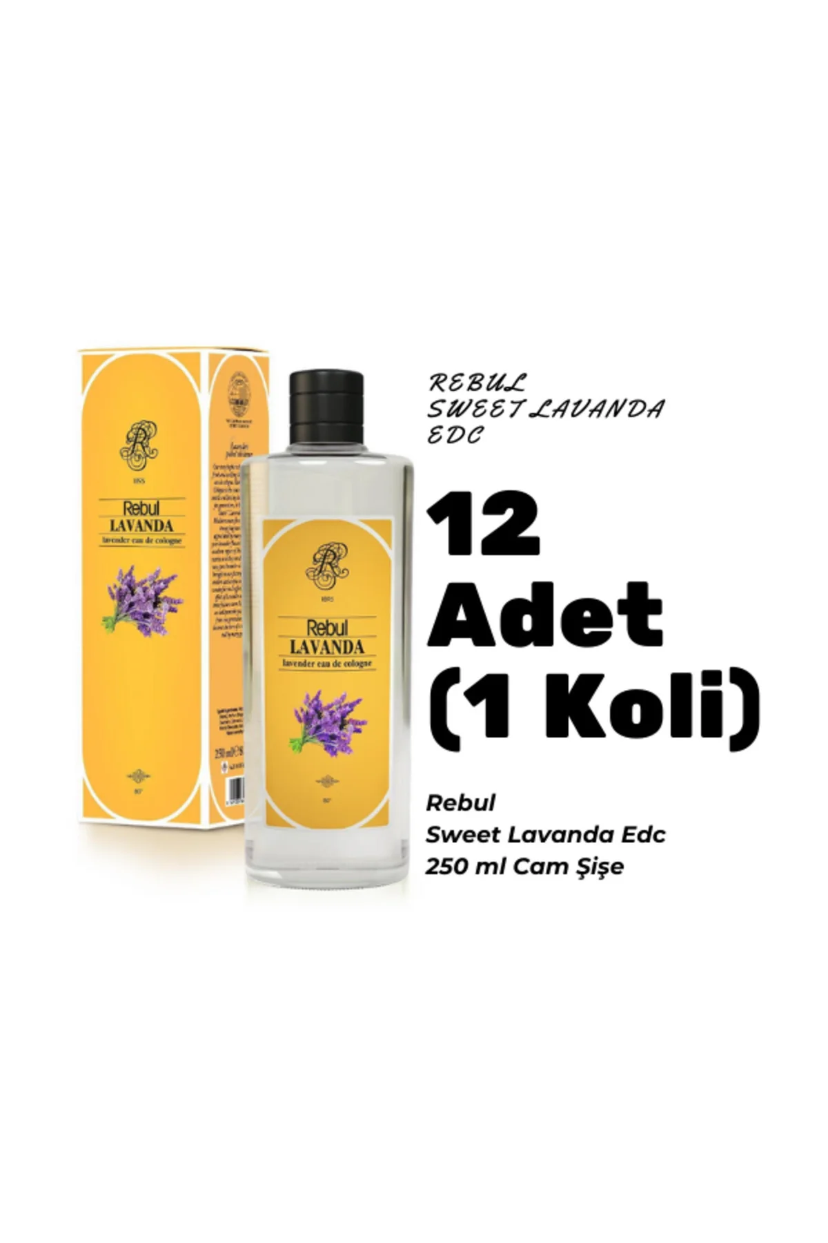 Lavanda Edc 250ml Cam Şişeli Lavanta Kokulu Kolonya 12 Adet (1 koli)