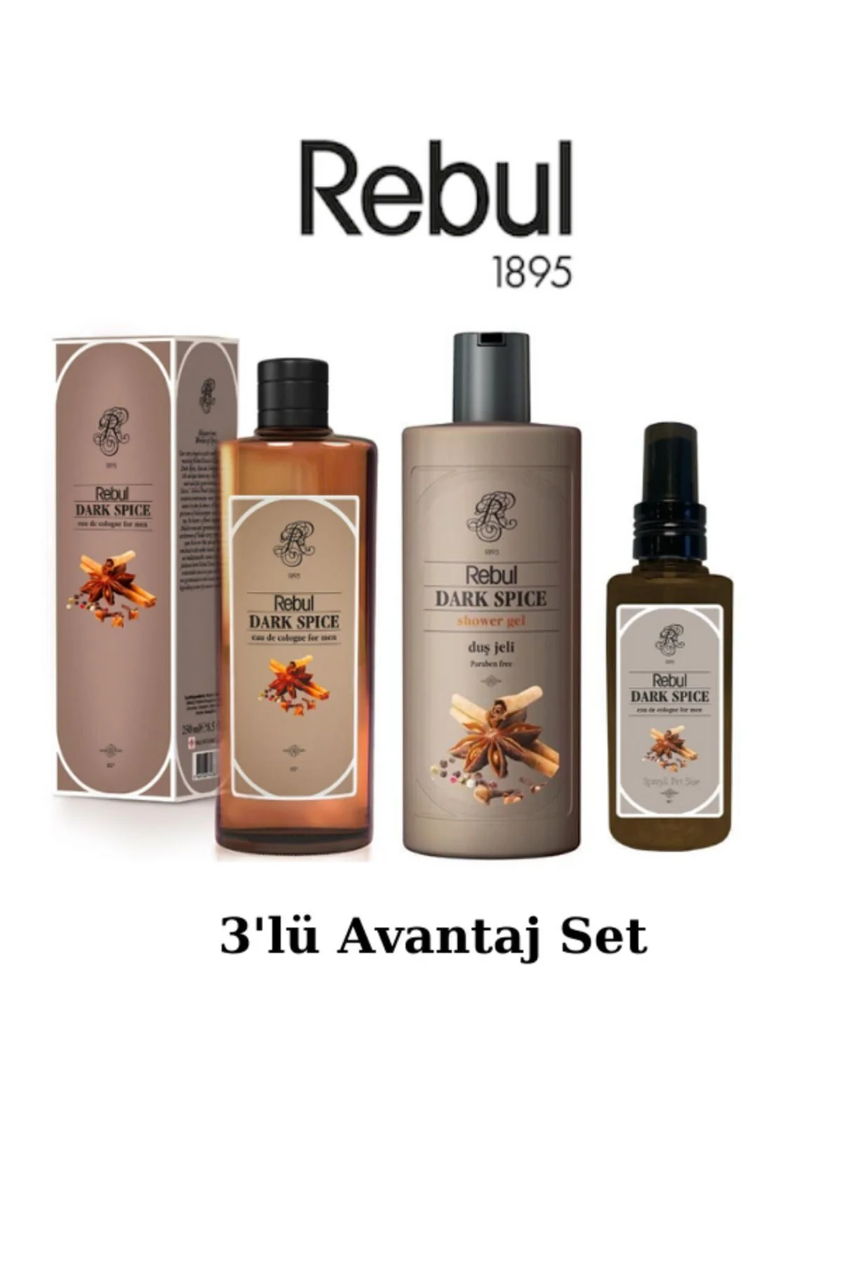 Dark Spice Edc 250ml Kolonya 500ml Duş Jeli 125ml Edc Kolonya 3'lü Avantaj Set