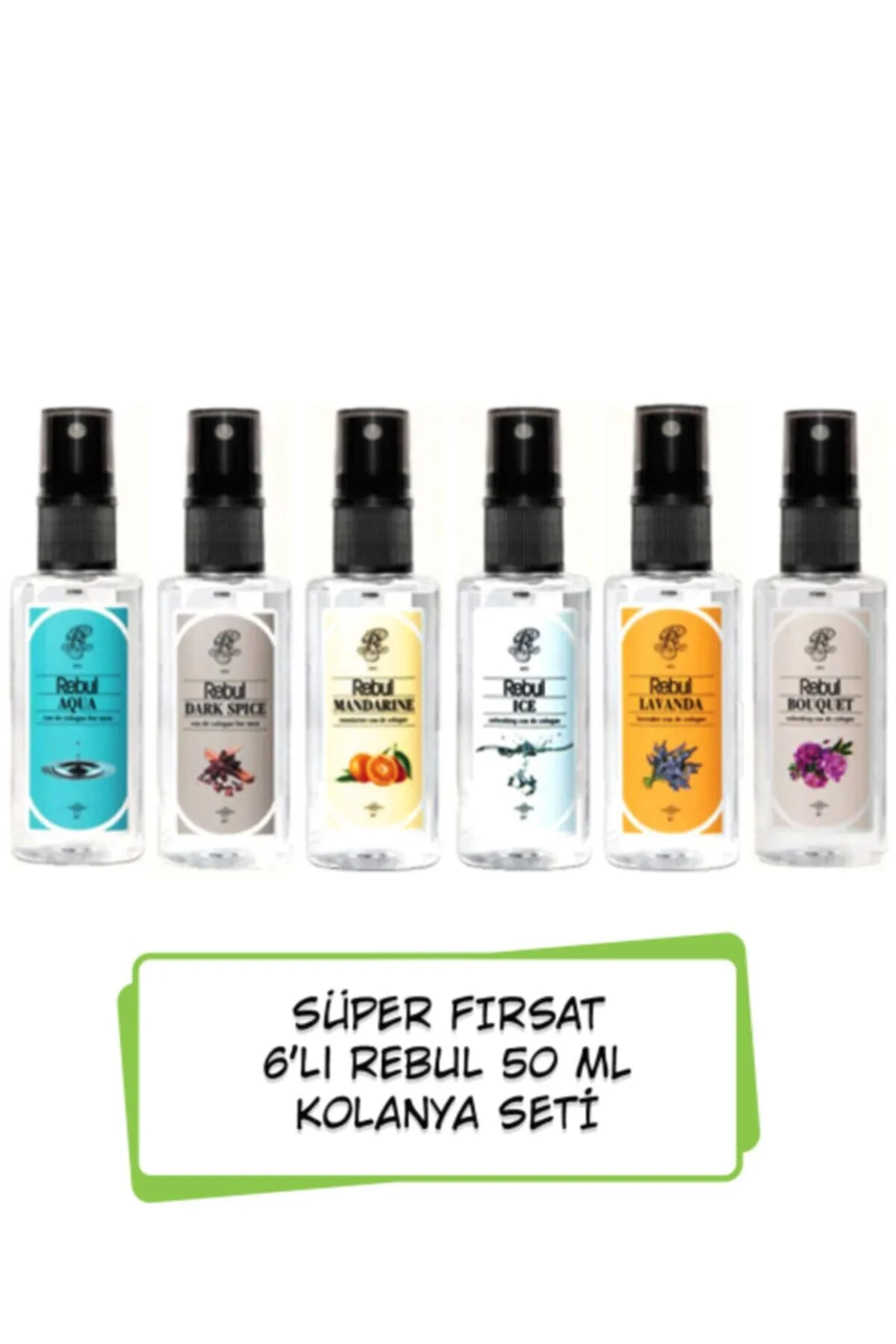 Kolonya 6'lı Özel Set 50 Ml Dark Spıce + Aqua + Ice + Mandarine + Lavanda + Bouquet