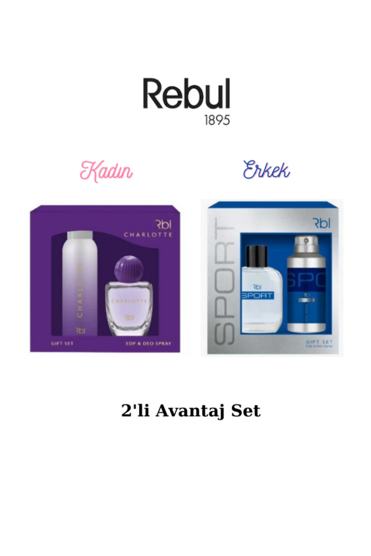 Rbl Charlotte Edp 50 Ml, Sport Edt 50 ml, Deodorant Sprey 150 ml Kadın/Erkek Parfüm 2'li Hediye Seti