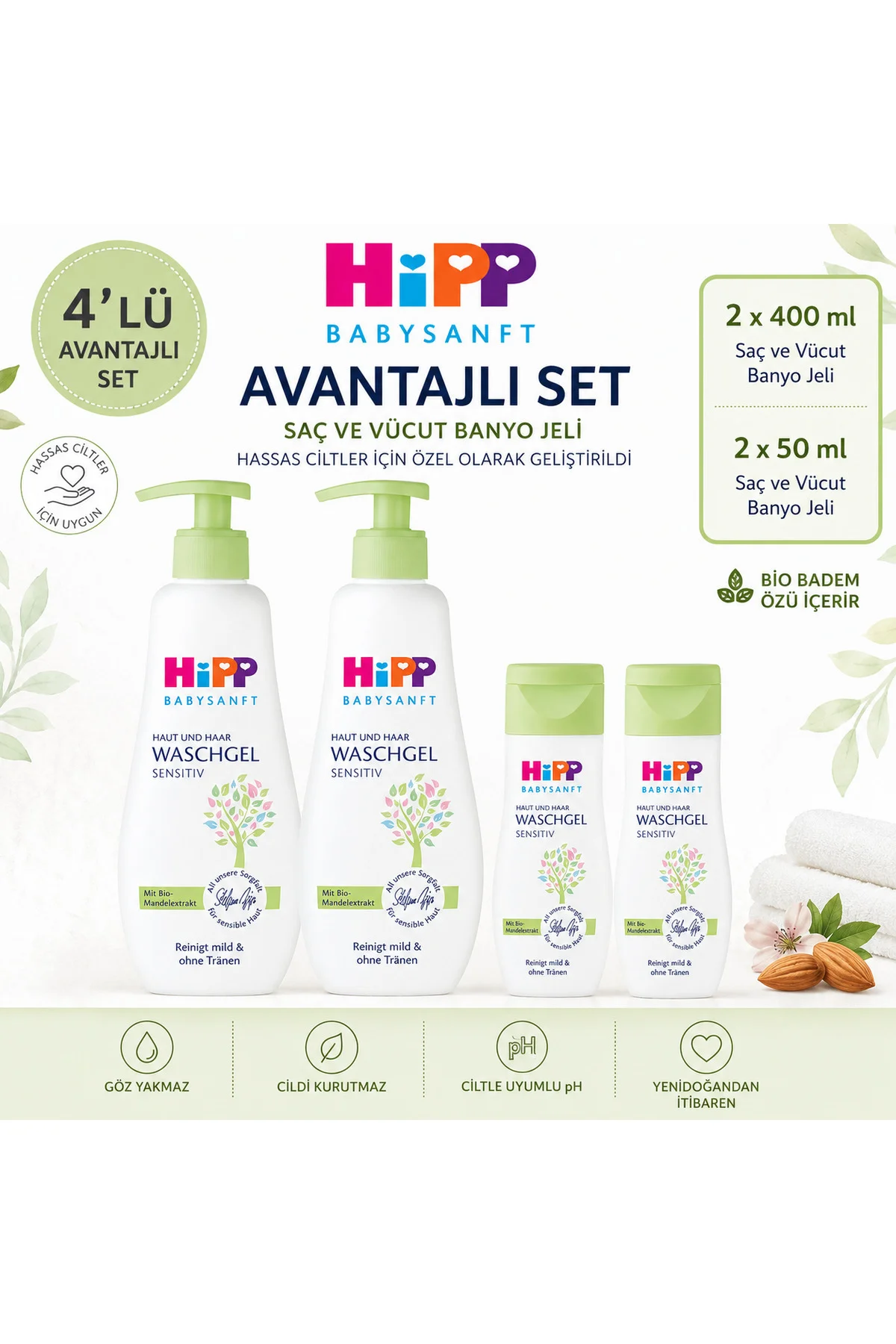 Babysanft Saç ve Vücut Banyo Jeli 2x400 ml + 2x50 ml Yenidoğan Avantajlı 4'lü Set