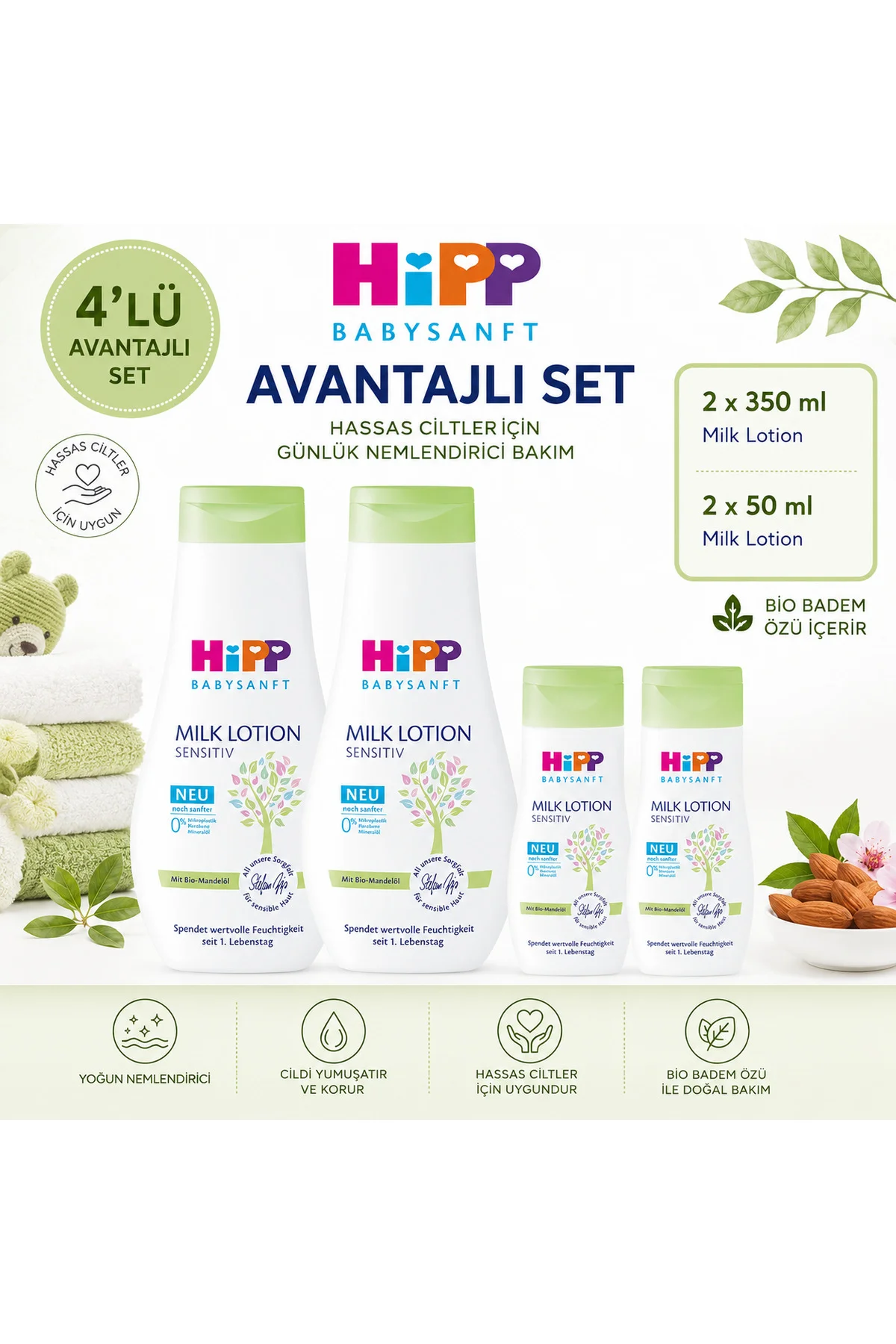 Babysanft Milk Lotion 2x350 ml + 2x50 ml Hassas Cilt Nemlendirici Losyon 4'lü Set