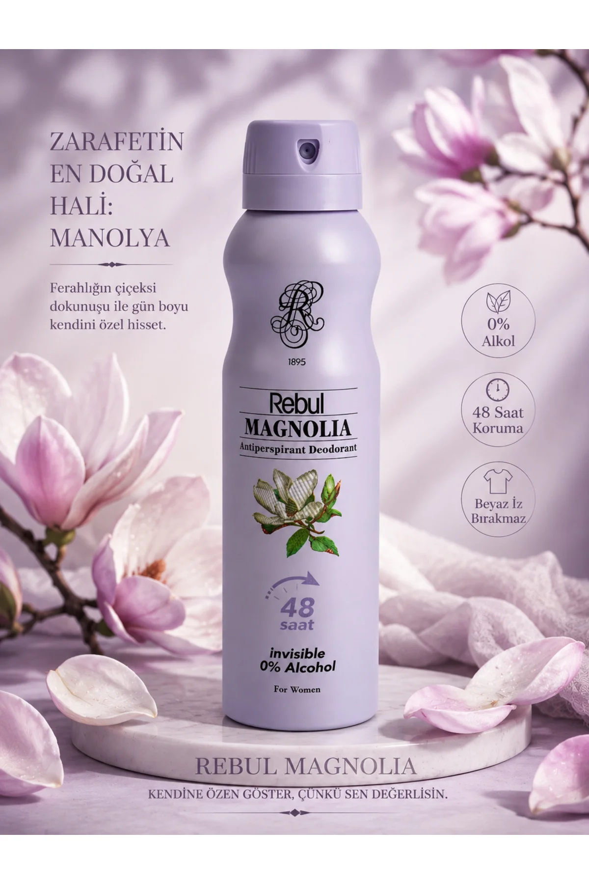 Magnolia Kadın Sprey Deodorant 150 ml - 48 Saat Etkili, Alkolsüz, Iz Bırakmaz - Rebul Görsel 2
