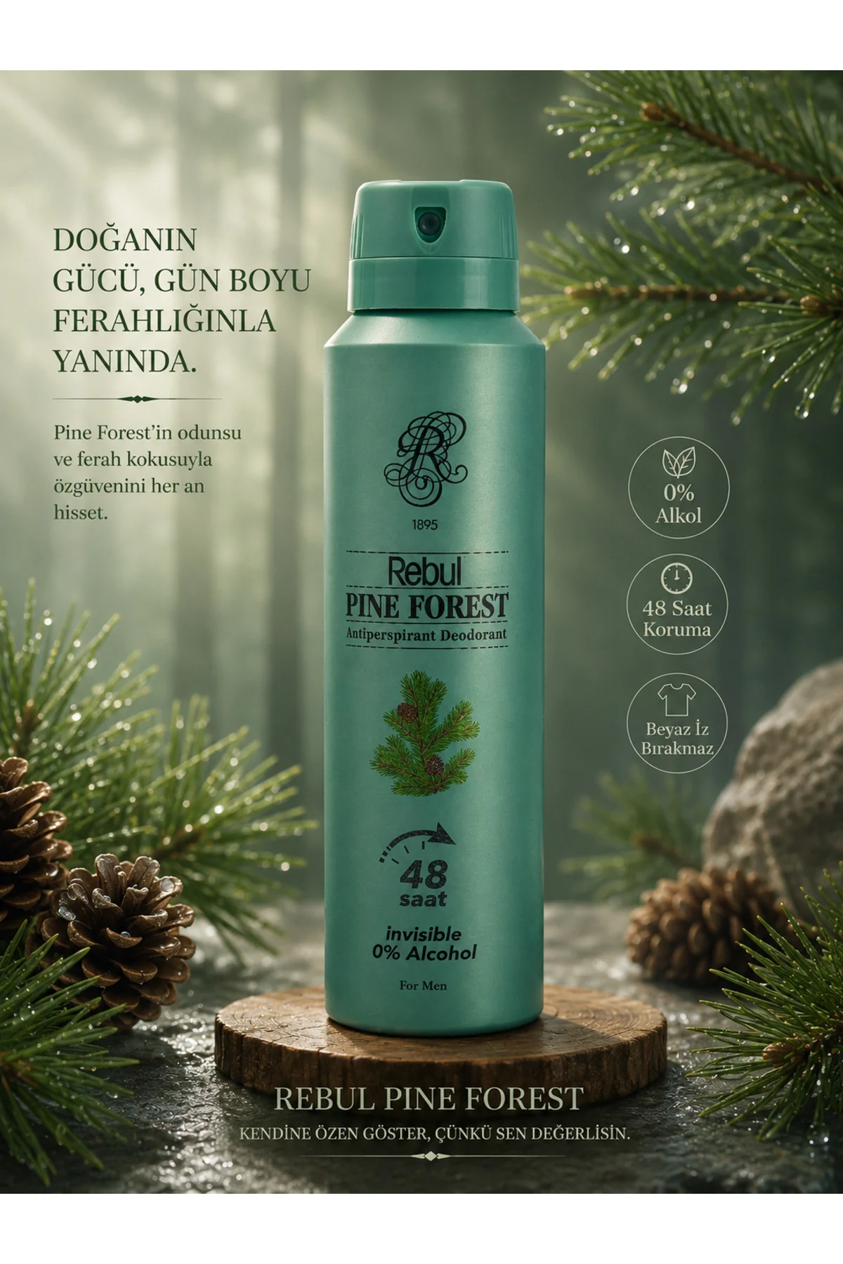 Pine Forest Erkek Sprey Deodorant 150 ml - 48 Saat Etkili, Alkol, Tam Koruma - Rebul Görsel 2