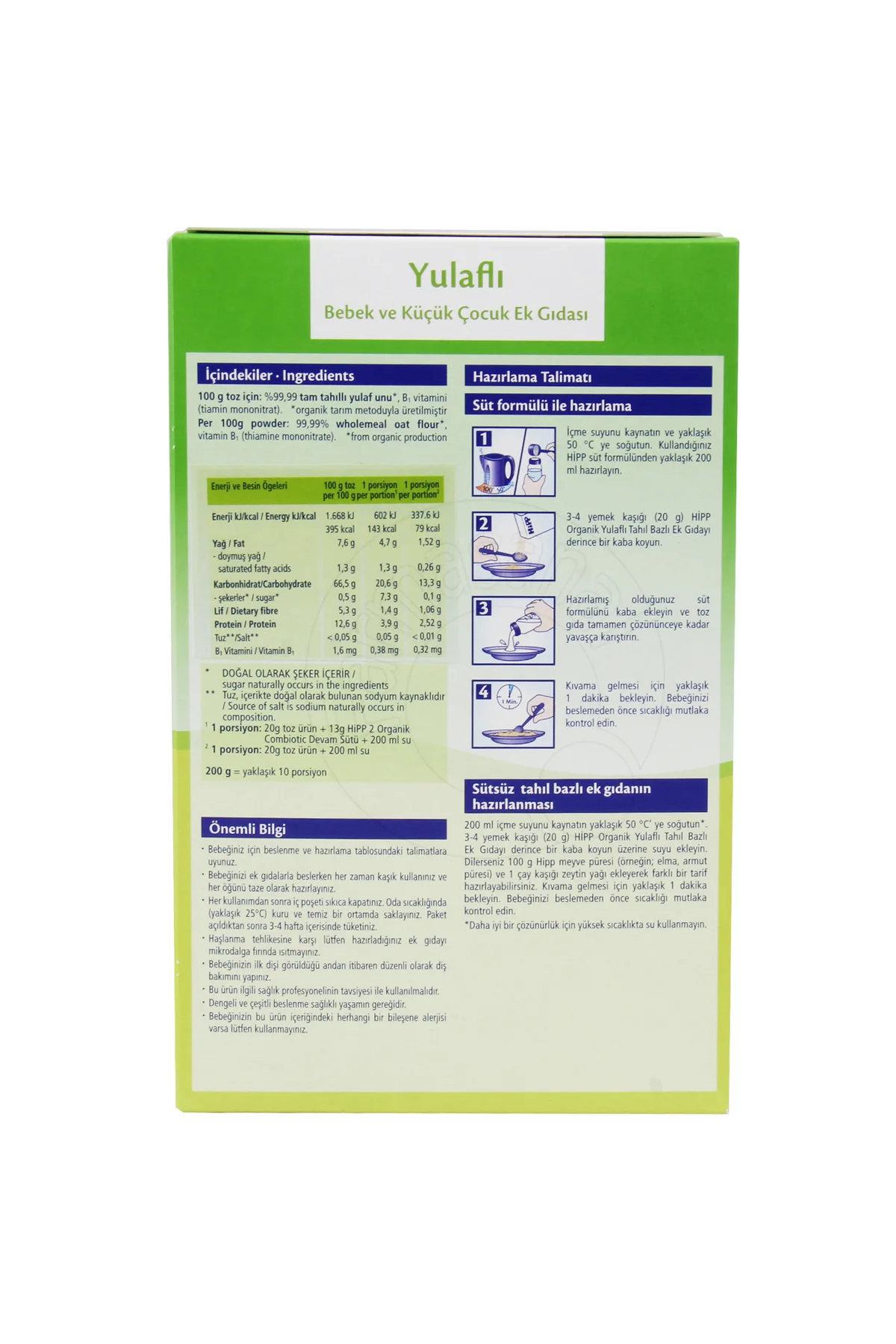 Organik Yulaflı Tahil Bazlı 4+ Ay Kaşık Maması 200 gr - Hipp Görsel 3