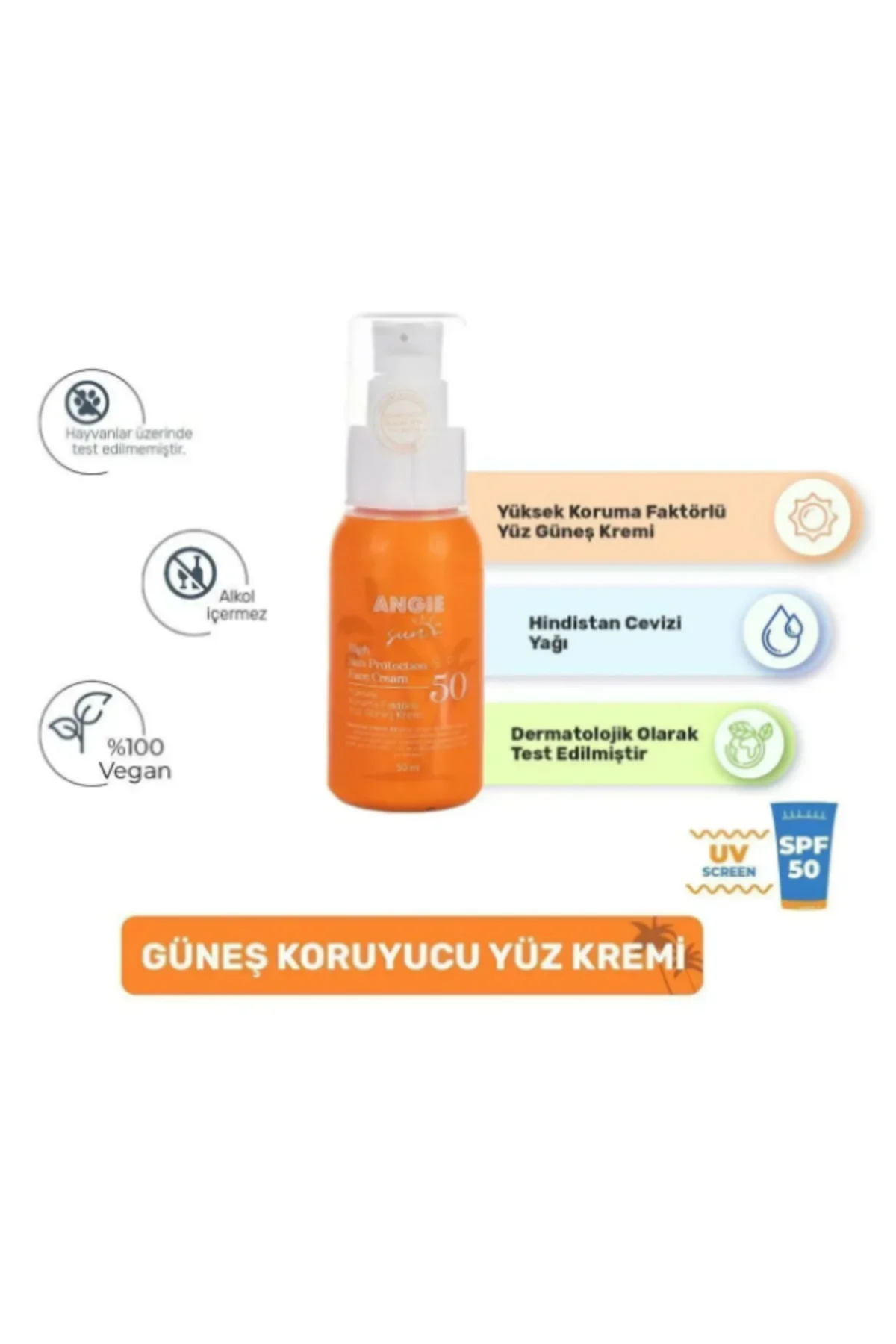 Sun Face 50 Spf Yüz Koruma Güneş Kremi 50 ml - Sun Kids Bebek ve Çocuk Güneş Kremi 200 ml 2'li Set - Angie Görsel 4