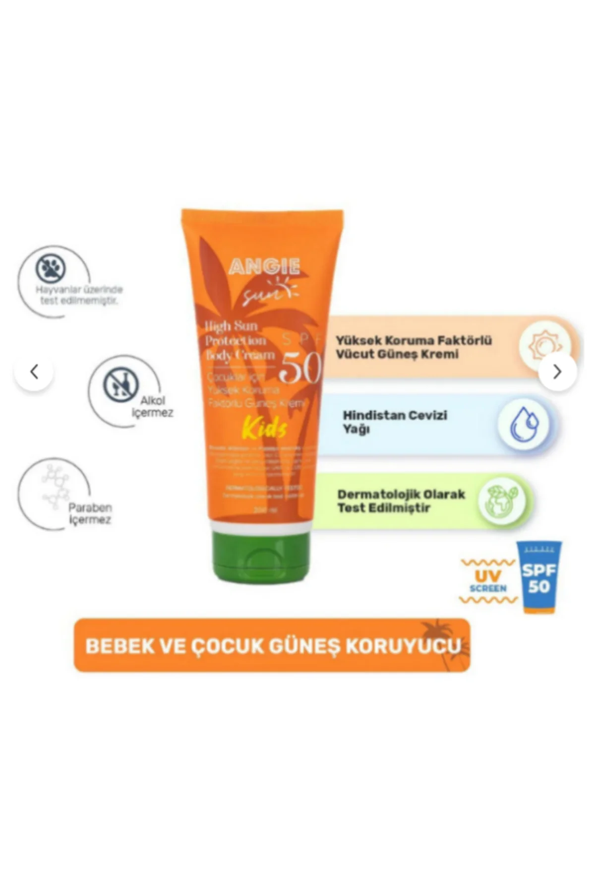 Sun Face 50 Spf Yüz Koruma Güneş Kremi 50 ml - Sun Kids Bebek ve Çocuk Güneş Kremi 200 ml 2'li Set - Angie Görsel 3