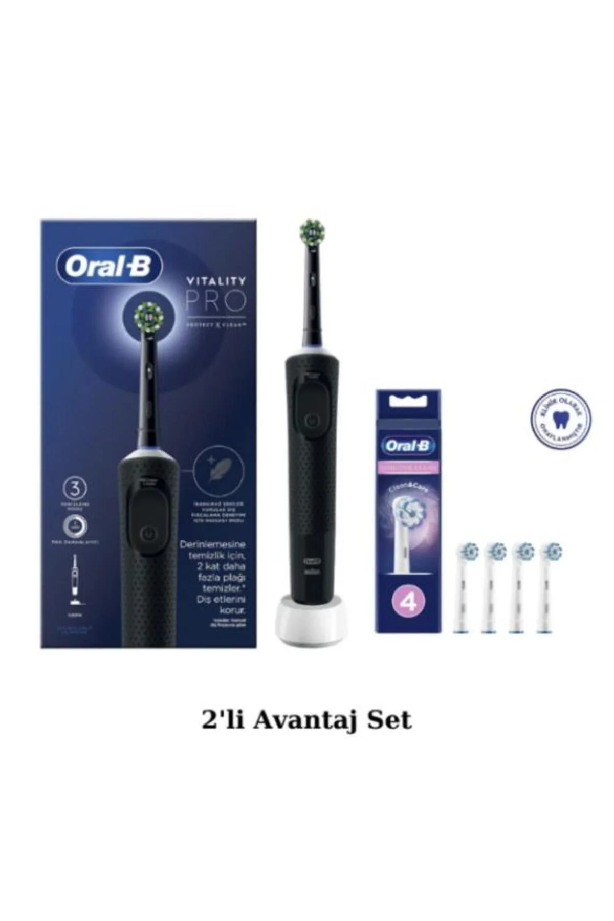 D103 Vitality Pro Şarjlı Elektrikli Diş Fırçası - Sensitive Clean, Yumuşak Uçlu 4'lü Yedek Ba