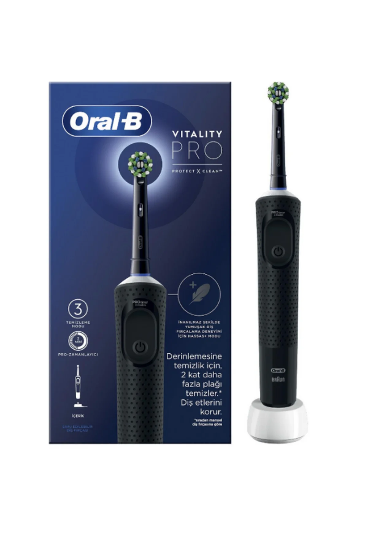 D103 Vitality Pro Şarjlı Elektrikli Diş Fırçası - Sensitive Clean, Yumuşak Uçlu 4'lü Yedek Ba - Oral-B Görsel 2