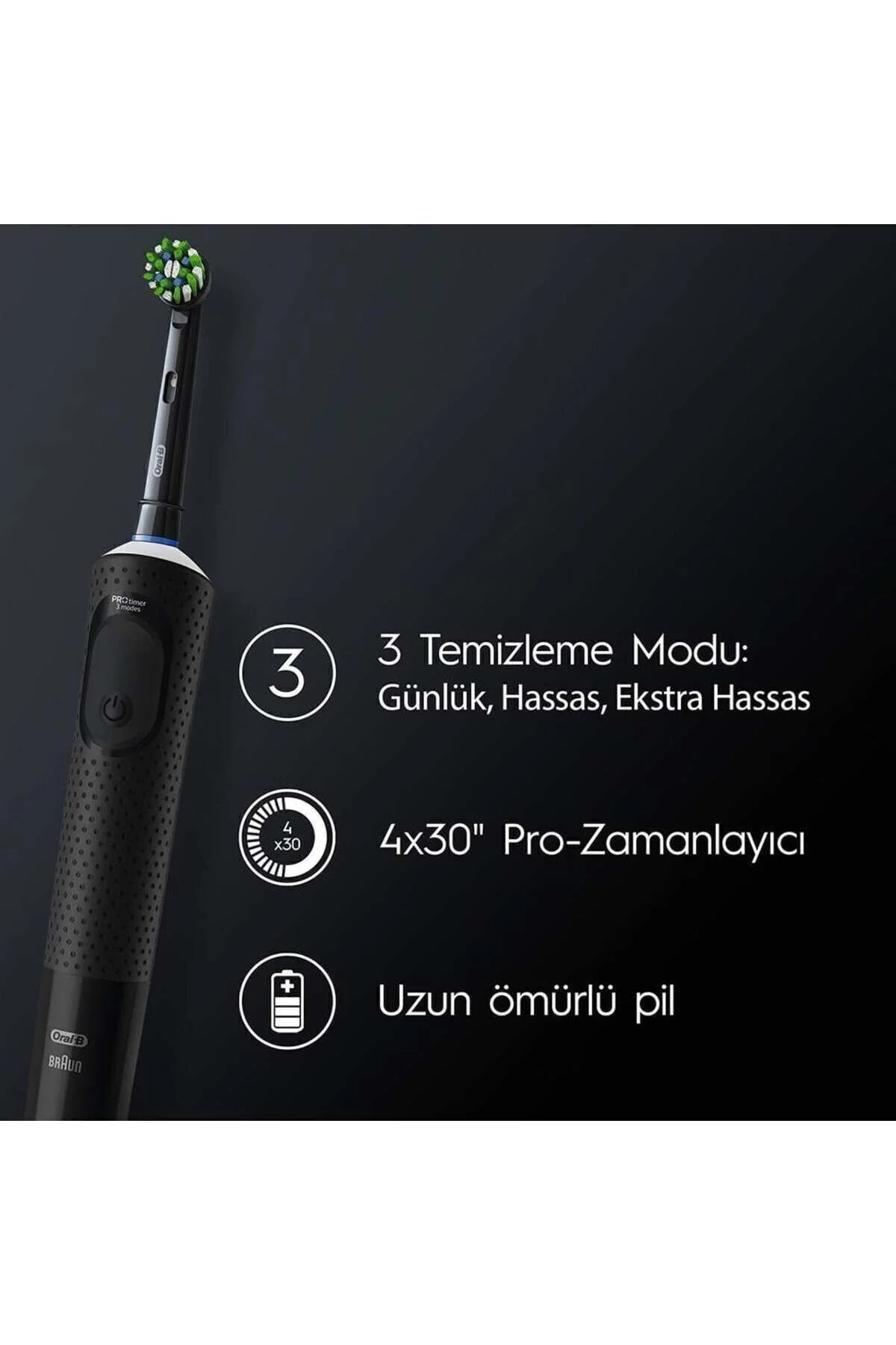 ORAL B D103 VITALITY PRO CROSS ACTION ŞARJLI DİŞ FIRÇASI (SİYAH) - Oral-B Görsel 5
