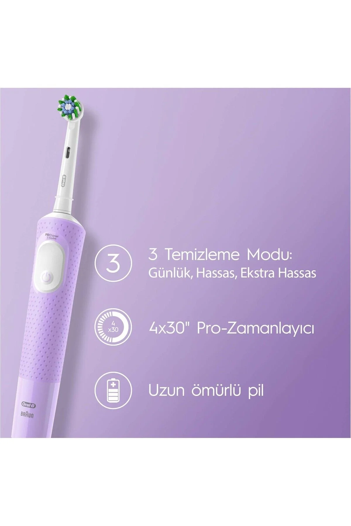 Şarjlı Elektrikli Diş Fırçası Vitality Pro Lila +Oral-B Pro Onarım 50ML Diş Macunu - Oral-B Görsel 3