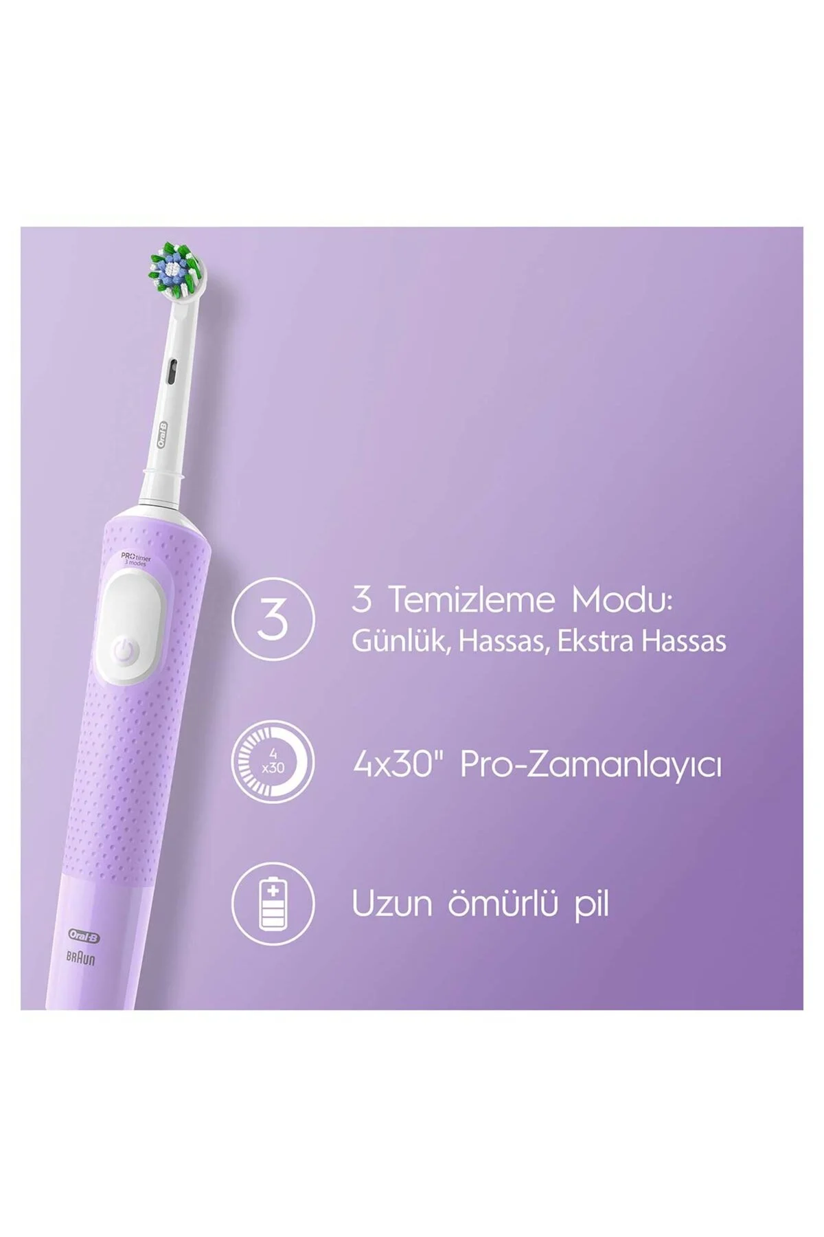Şarjlı Diş Fırçası Vitality Pro Lila - Oral-B Görsel 3
