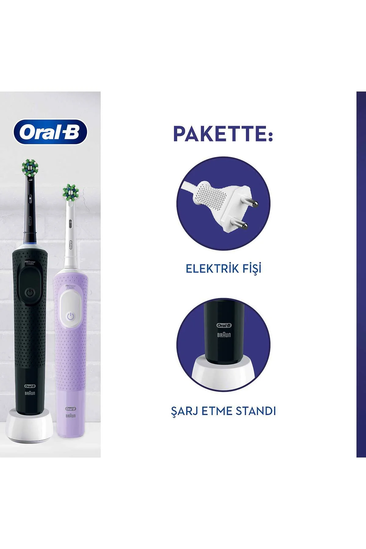Şarjlı/elektrikli Diş Fırçası Vitality Pro 2'li Siyah&amp;lila Avantaj Paketi - Oral-B Görsel 3