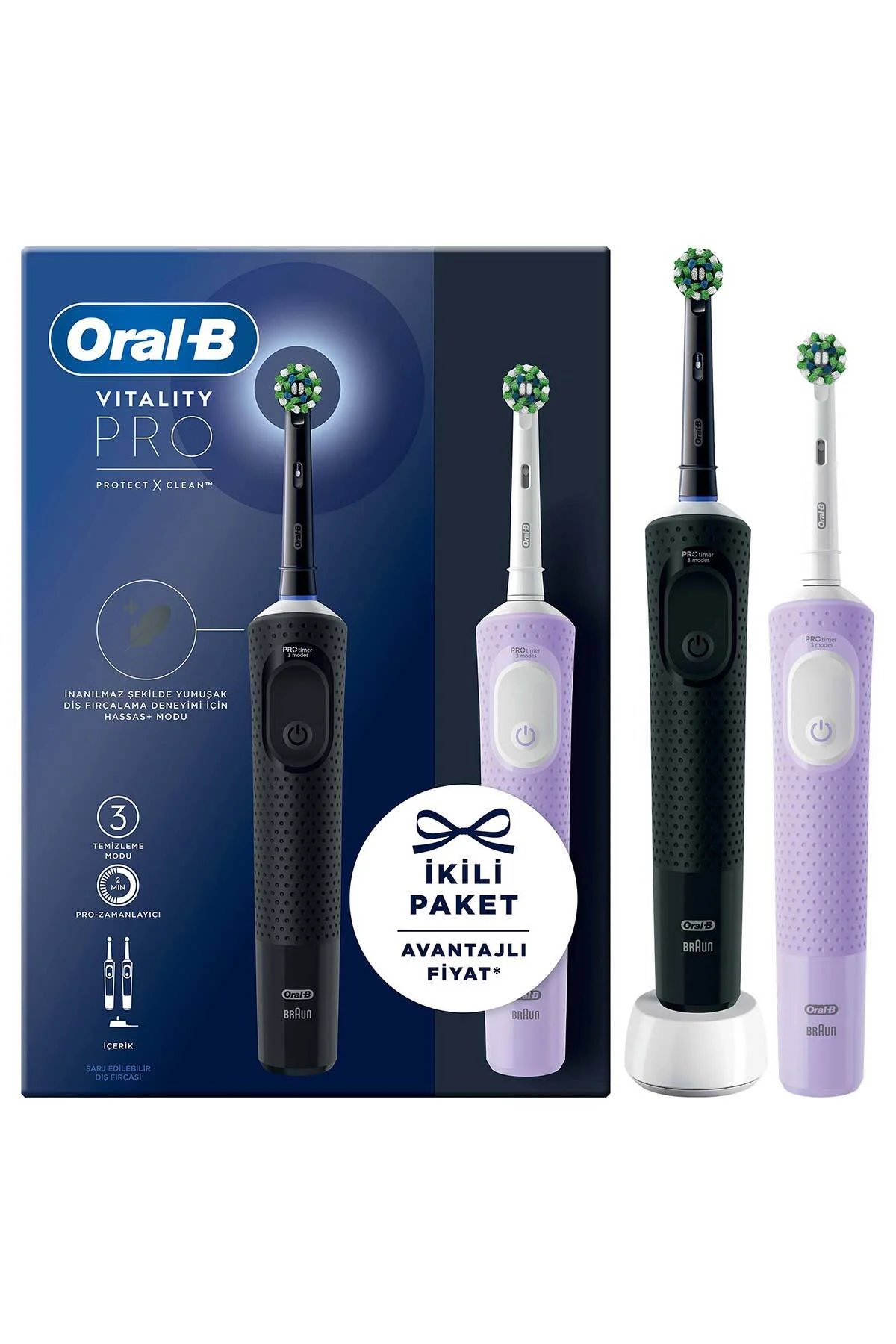 Şarjlı/elektrikli Diş Fırçası Vitality Pro 2'li Siyah&amp;lila Avantaj Paketi - Oral-B Görsel 2