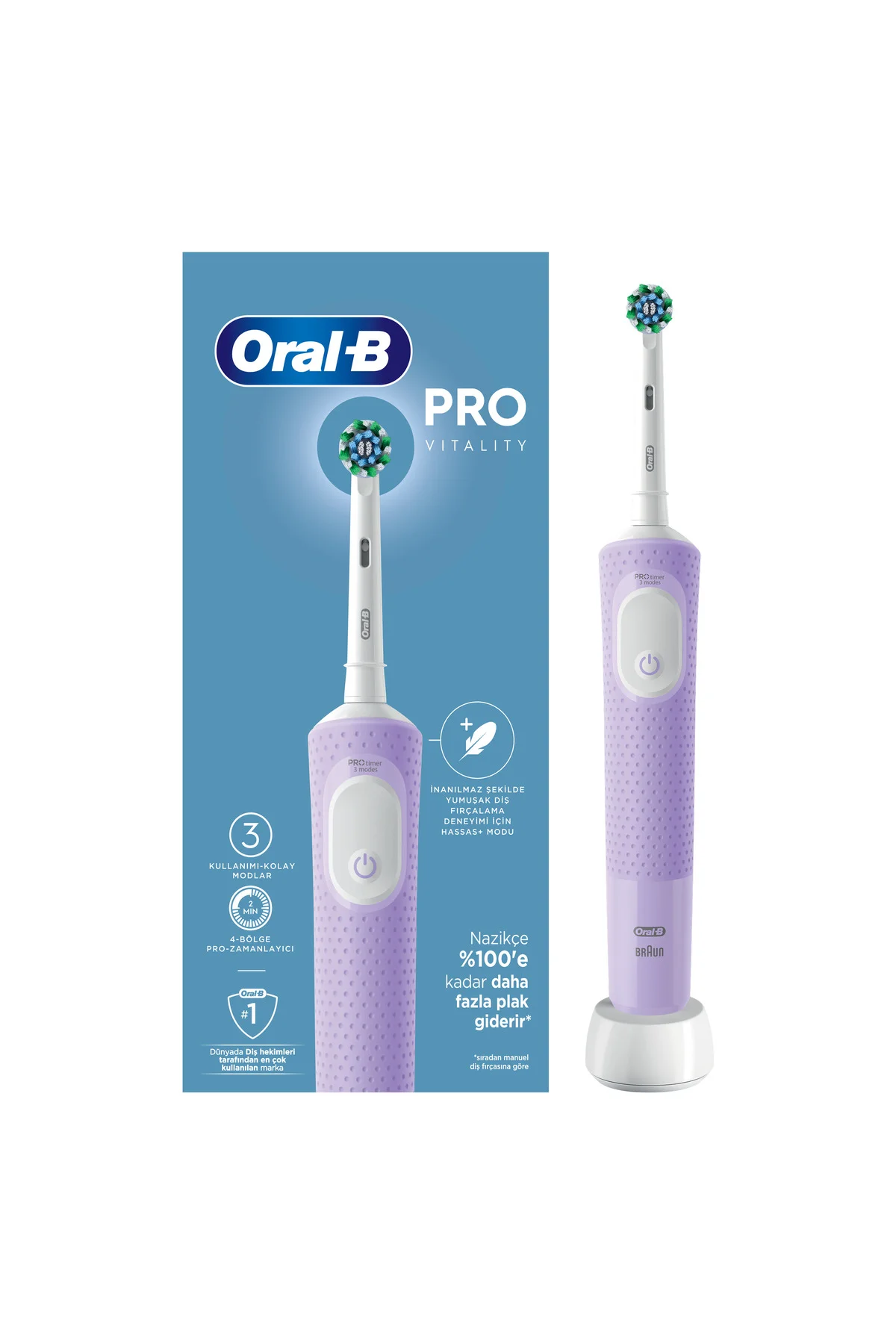 D103 Vitality Pro Cross Action Şarjlı Diş Fırçası - Lila - Oral-B Görsel 2