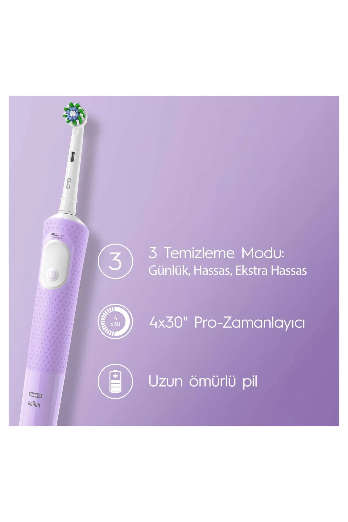 D103 Vitality Pro Cross Action Şarjlı Diş Fırçası - Lila - Oral-B Görsel 4