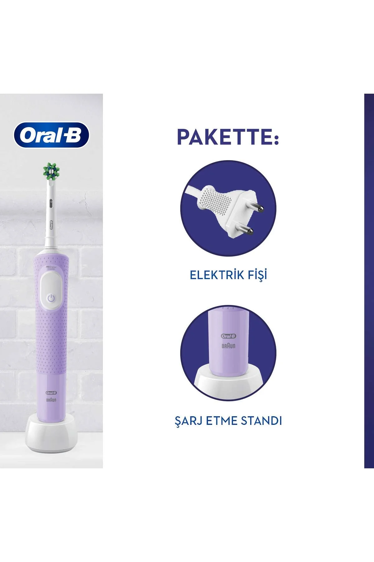 D103 Vitality Pro Cross Action Şarjlı Diş Fırçası - Lila - Oral-B Görsel 3