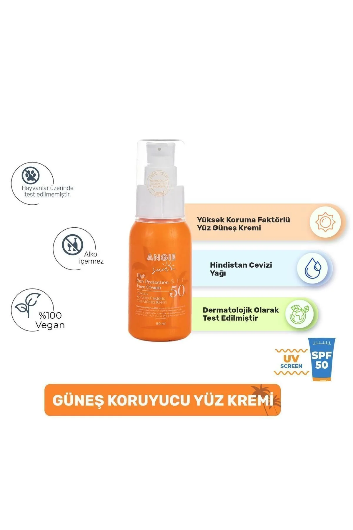Sun Face 50 Spf Ürün Güneş Kremi 50 ml Unisex Renk Bronz (VEGAN)
