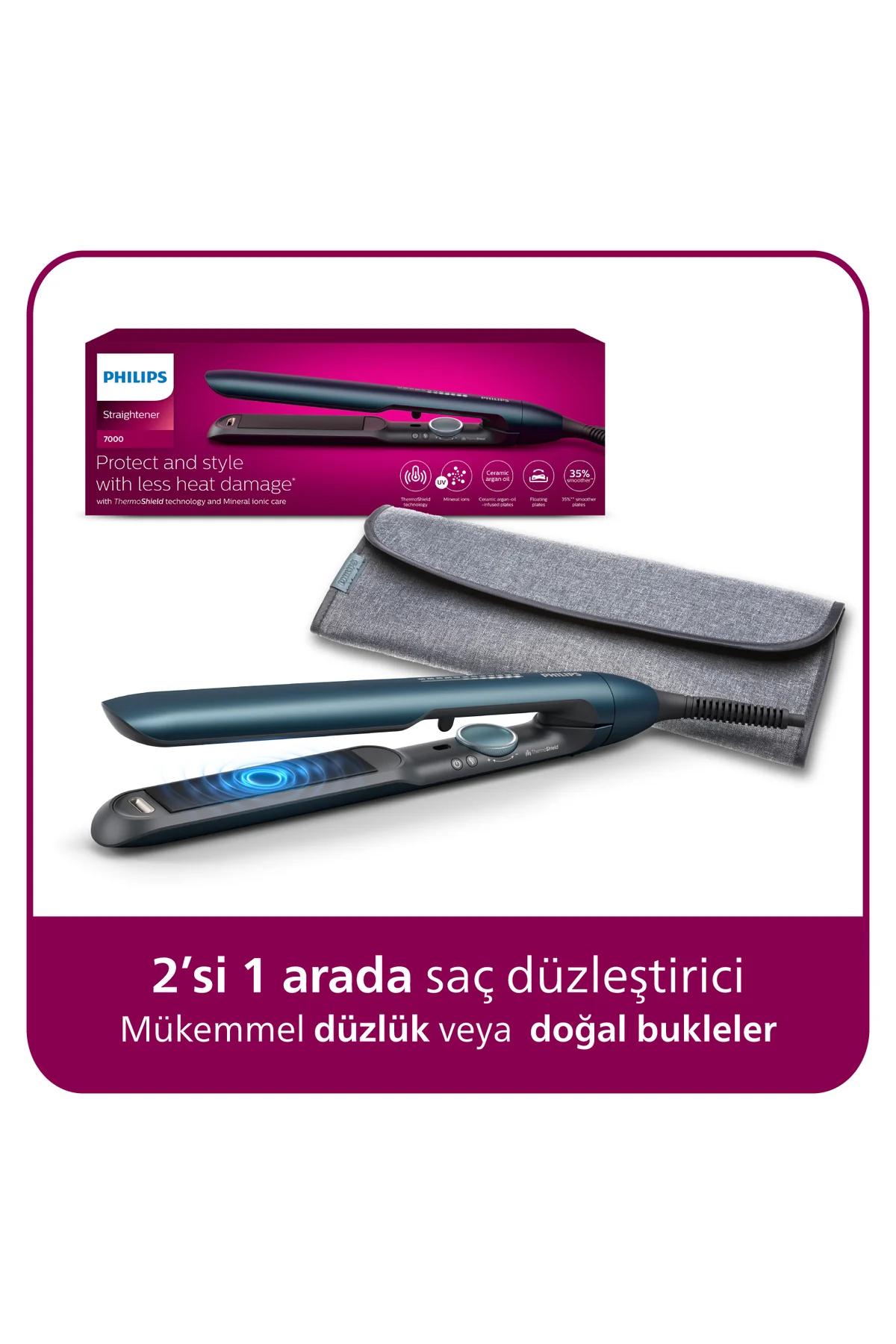Saç Düzleştirici Bhs732/00,bukle Özelliği,argan Yağı Katkılı,uv Koruması,kılıf Hediyeli