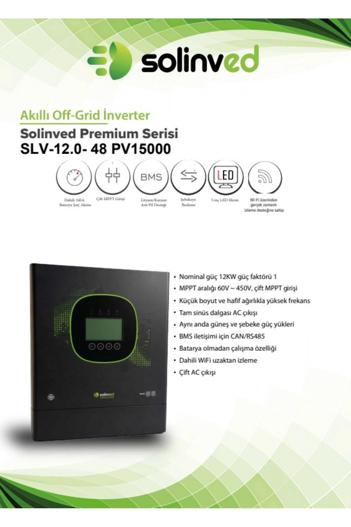 12 kW Gordion Serisi MPPT Off-Grid Inverter 48V - SOLİNVED Görsel 2