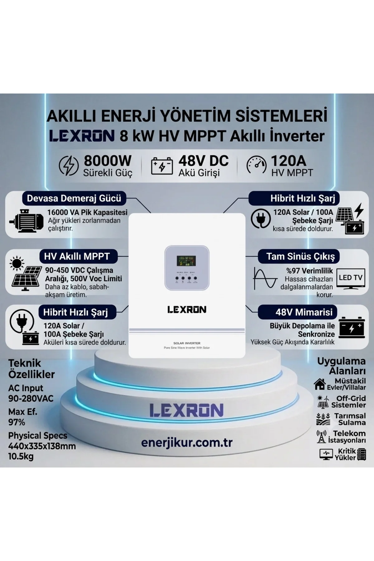 8kW 48V Hv MPPT Akıllı Inverter - Lexron Görsel 2