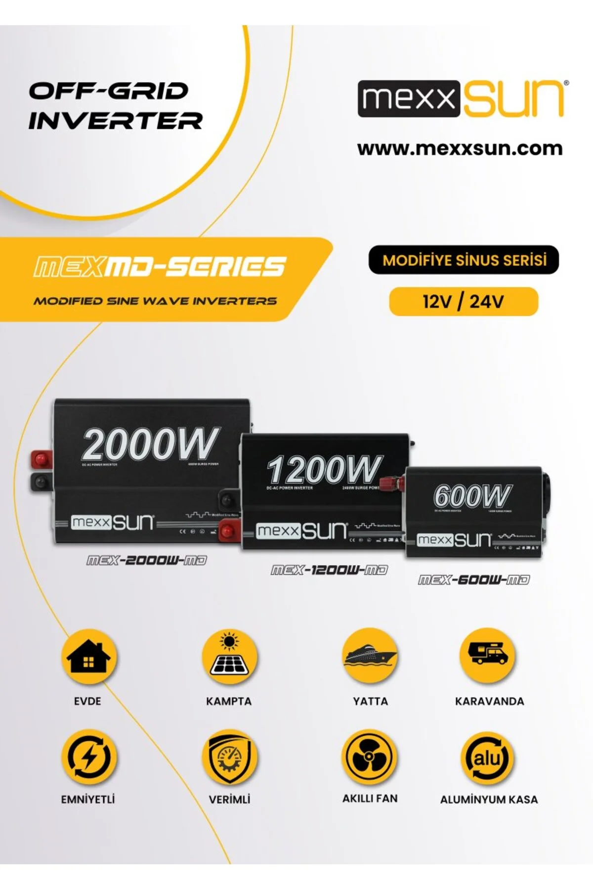 24 volt 1200 watt Modifiye Sinüs İnverter - 24/220 volt çevirici - MEXXSUN Görsel 8