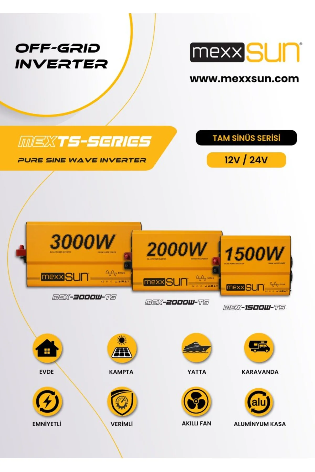12 Volt 3000 Watt Tam Sinüs İnverter - İnvertör - 12 - 220 Volt Çevirici - MEXXSUN Görsel 3